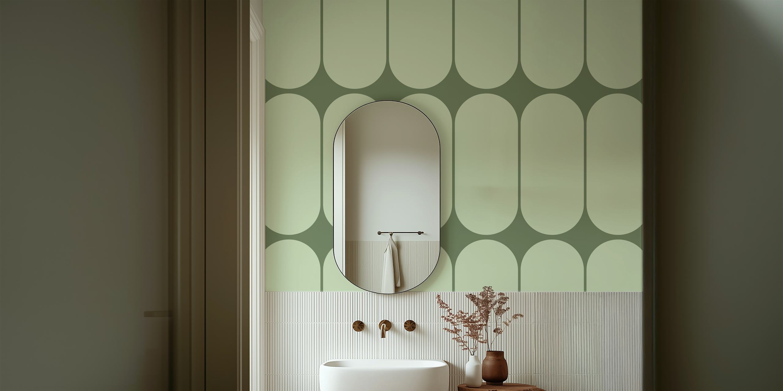 Green geometric shapes patterned wallpaper
