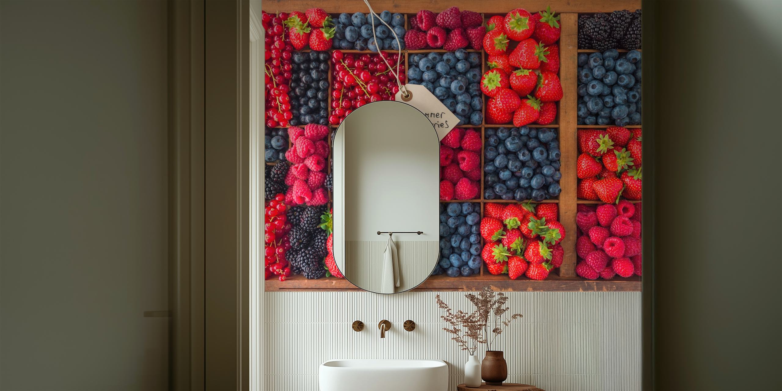 Colorful arrangement of berries in red and blue hues wallpaper