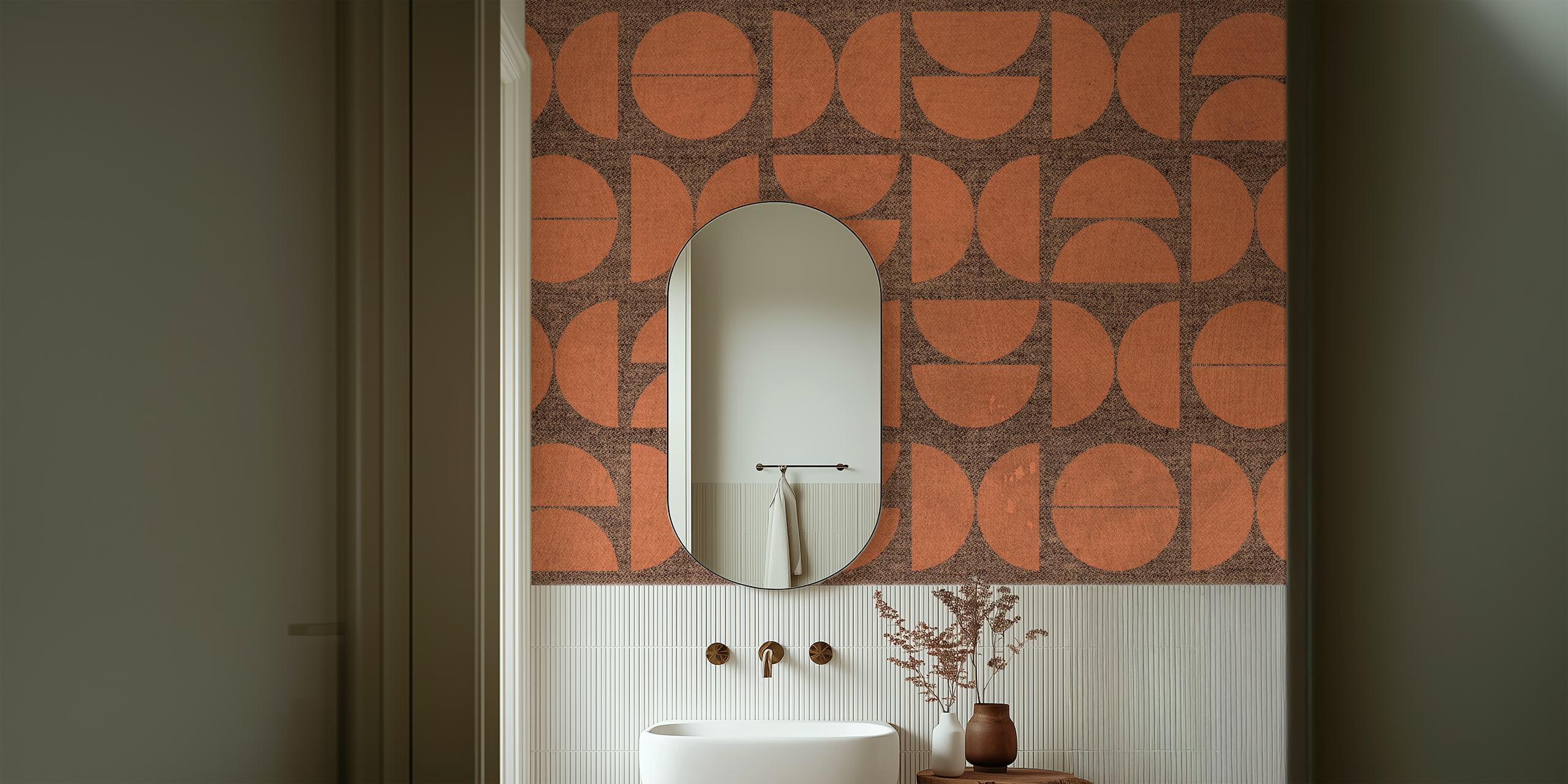 Papel de parede Brown Mid Century Bauhaus em um quarto