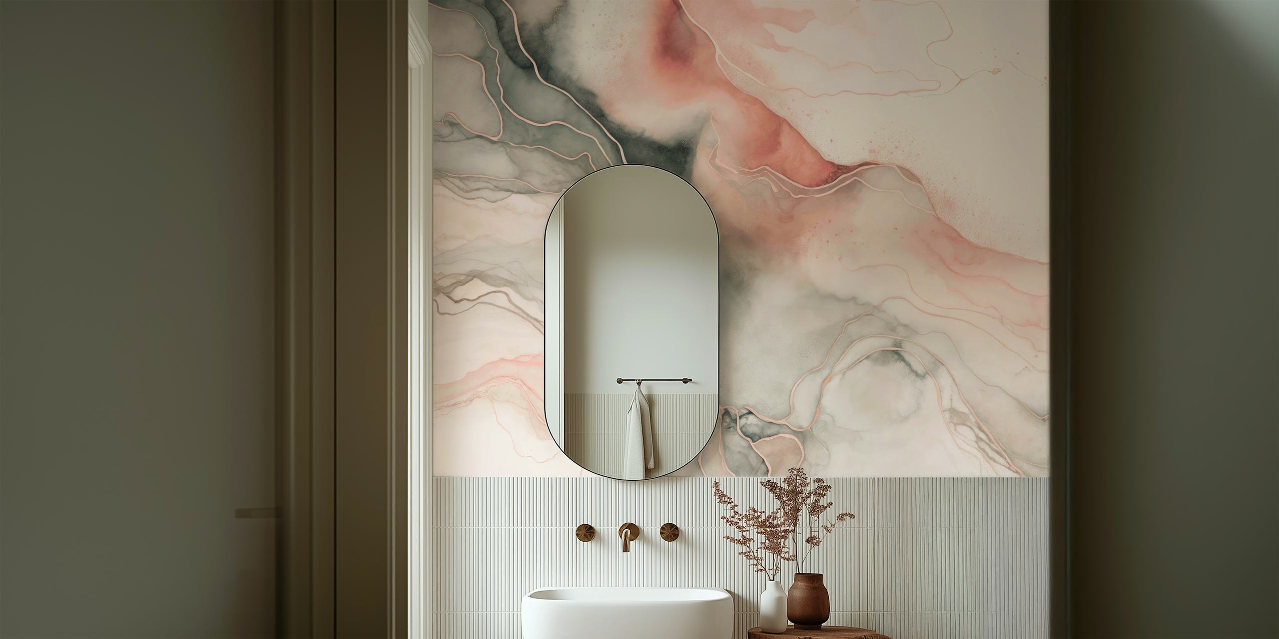 Ink Art Marble Luxury Coral Grey wallpaper in a room