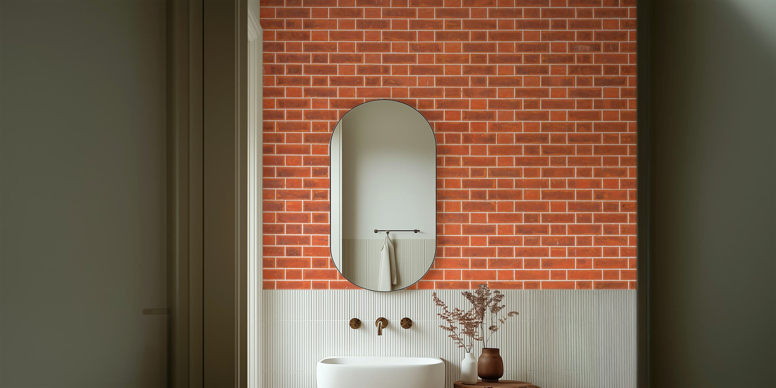 Terracotta brick pattern with white grout wall mural