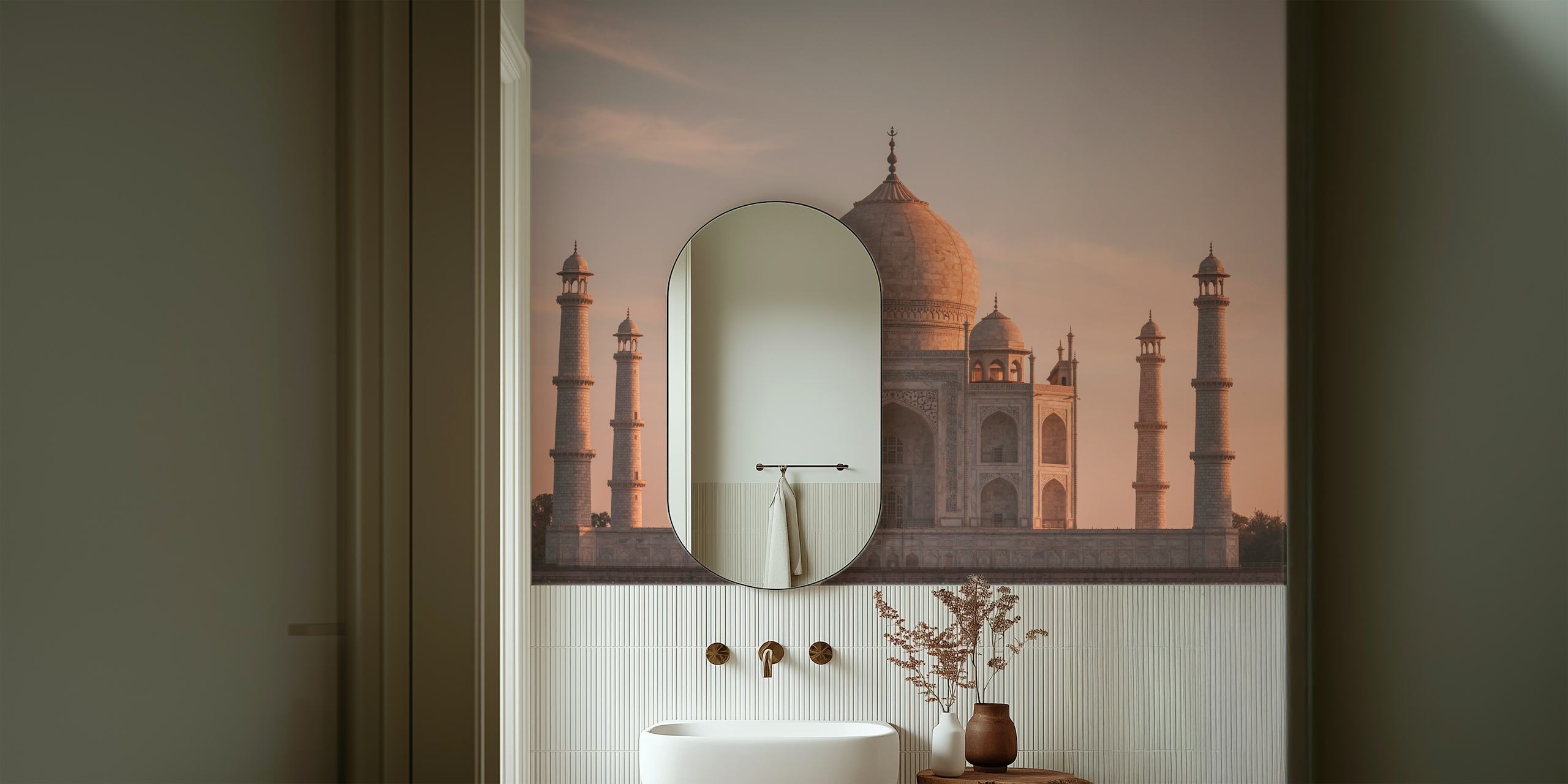 Taj Mahal architectural landmark in soft tones wallpaper