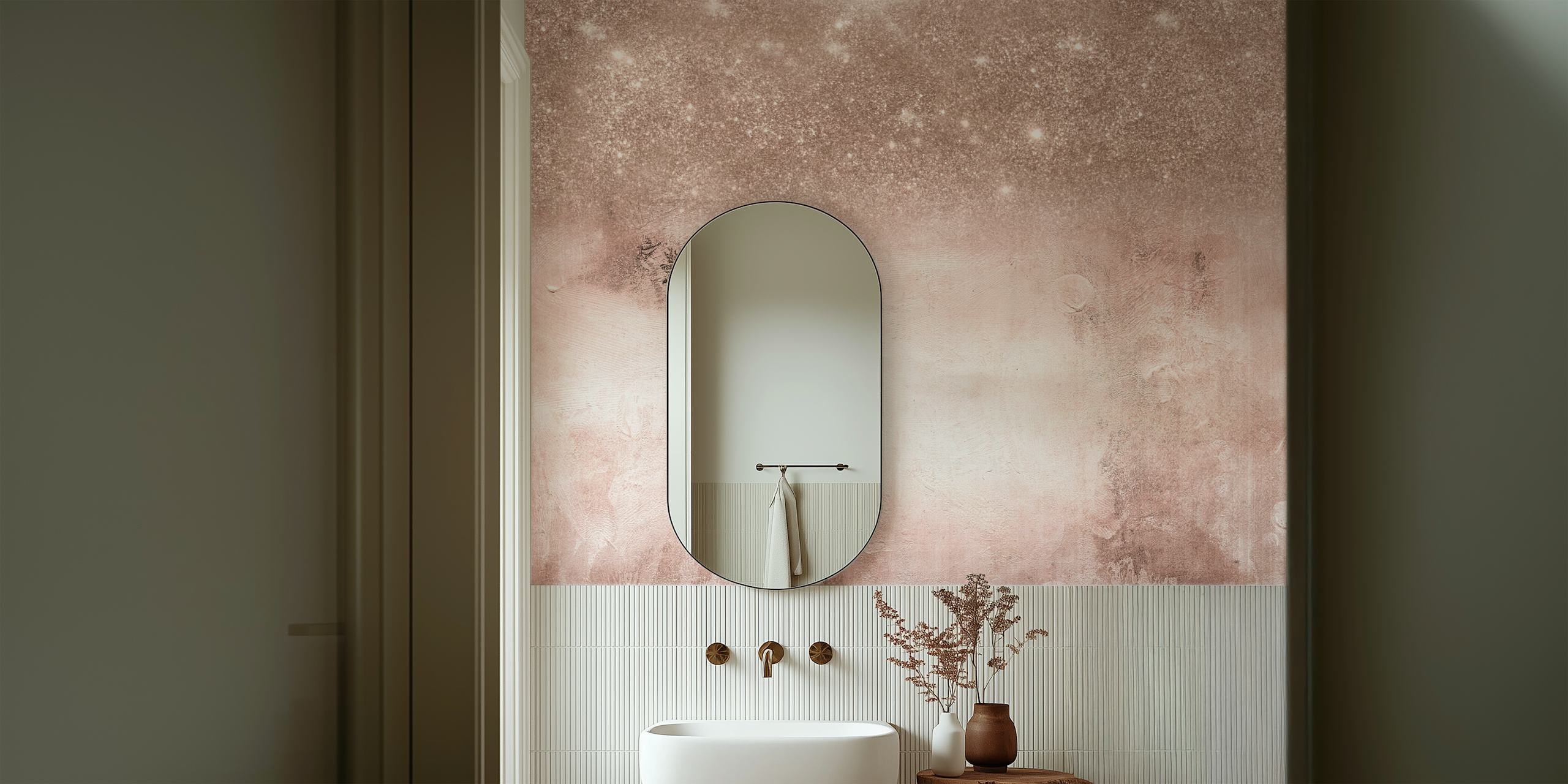 Abstract Rose Gold Glitter Wall Mural design on Concrete