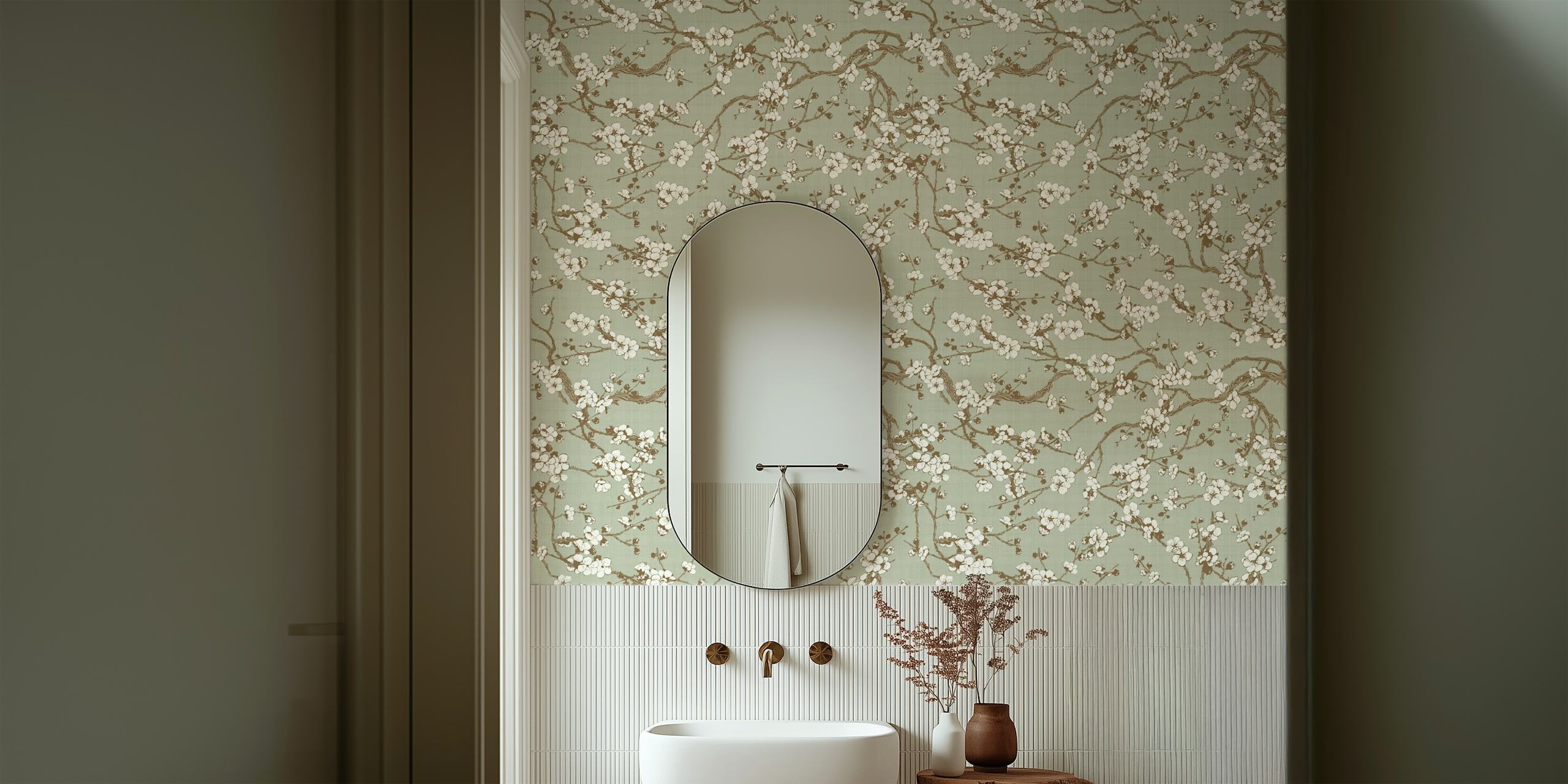 Sakura pastel green wallpaper design