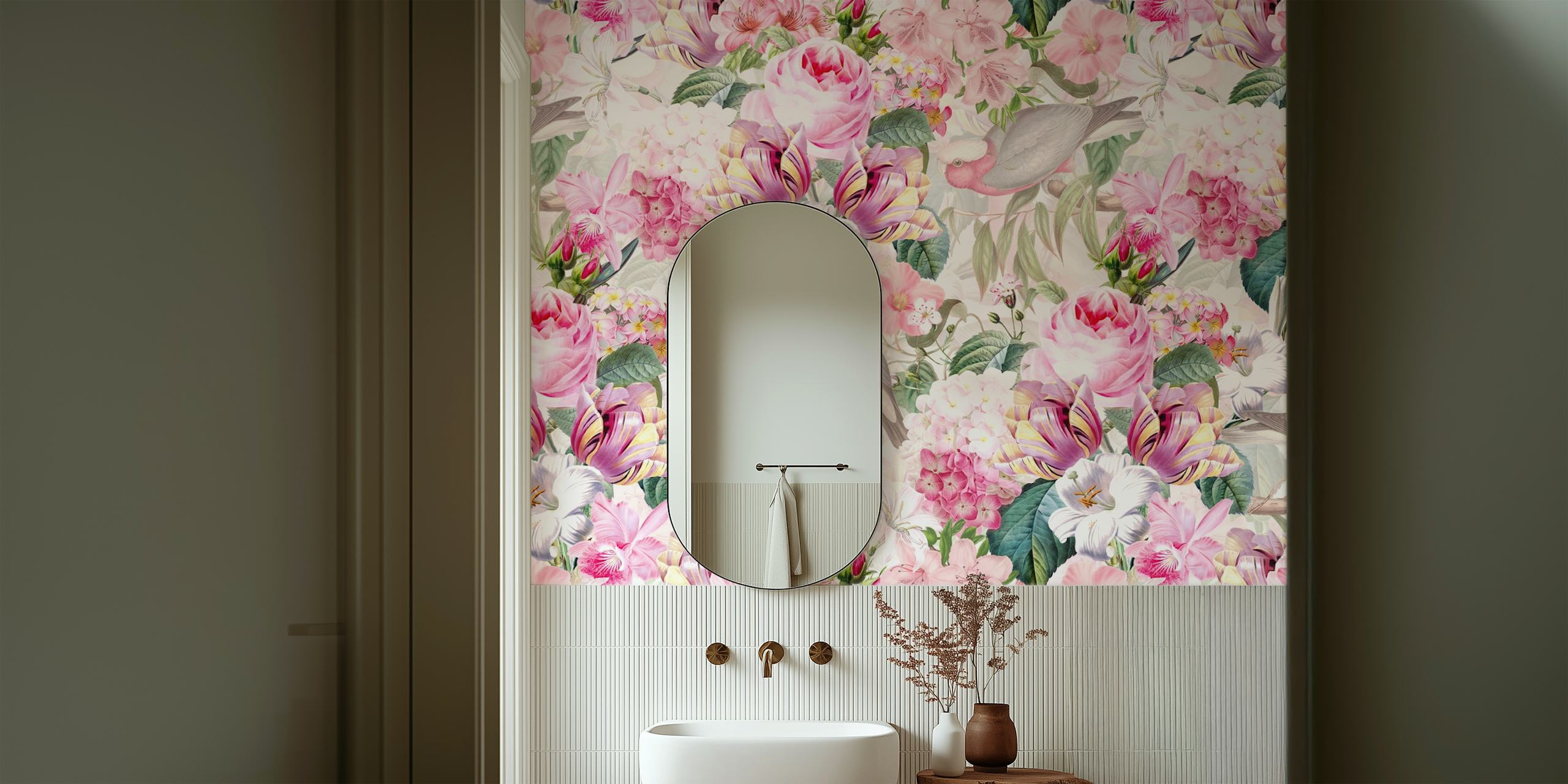 Vintage Baroque Opulent Roses And Cockatoos papel de parede