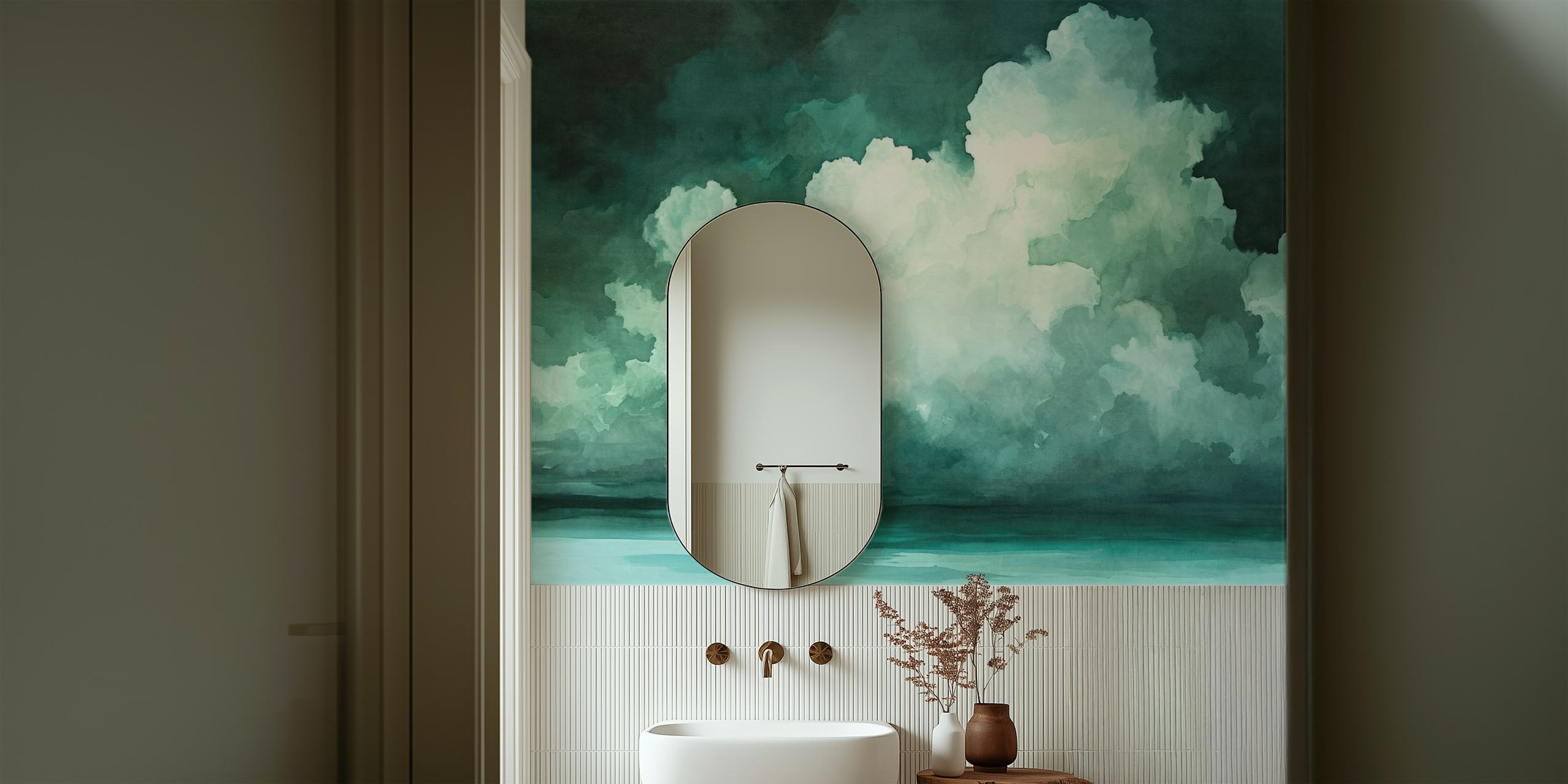 Emerald Dreams Watercolor wallpaper in a room