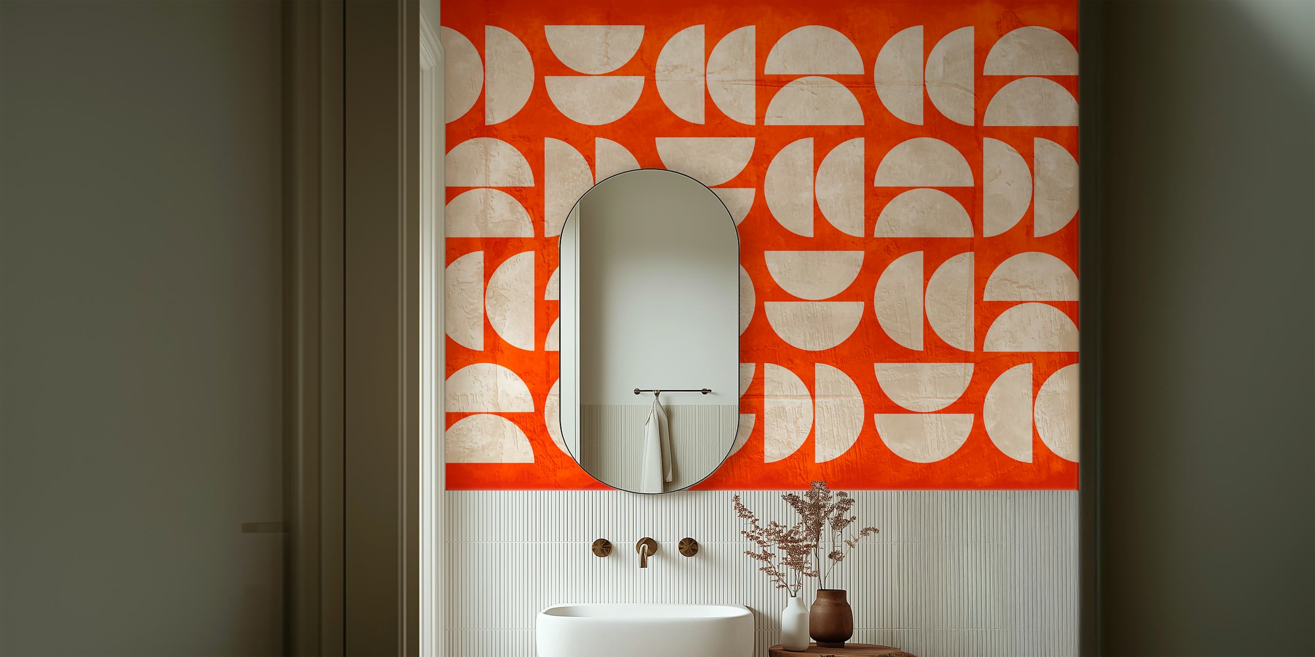 Red Mid Century Concrete Art wallpaper in a room