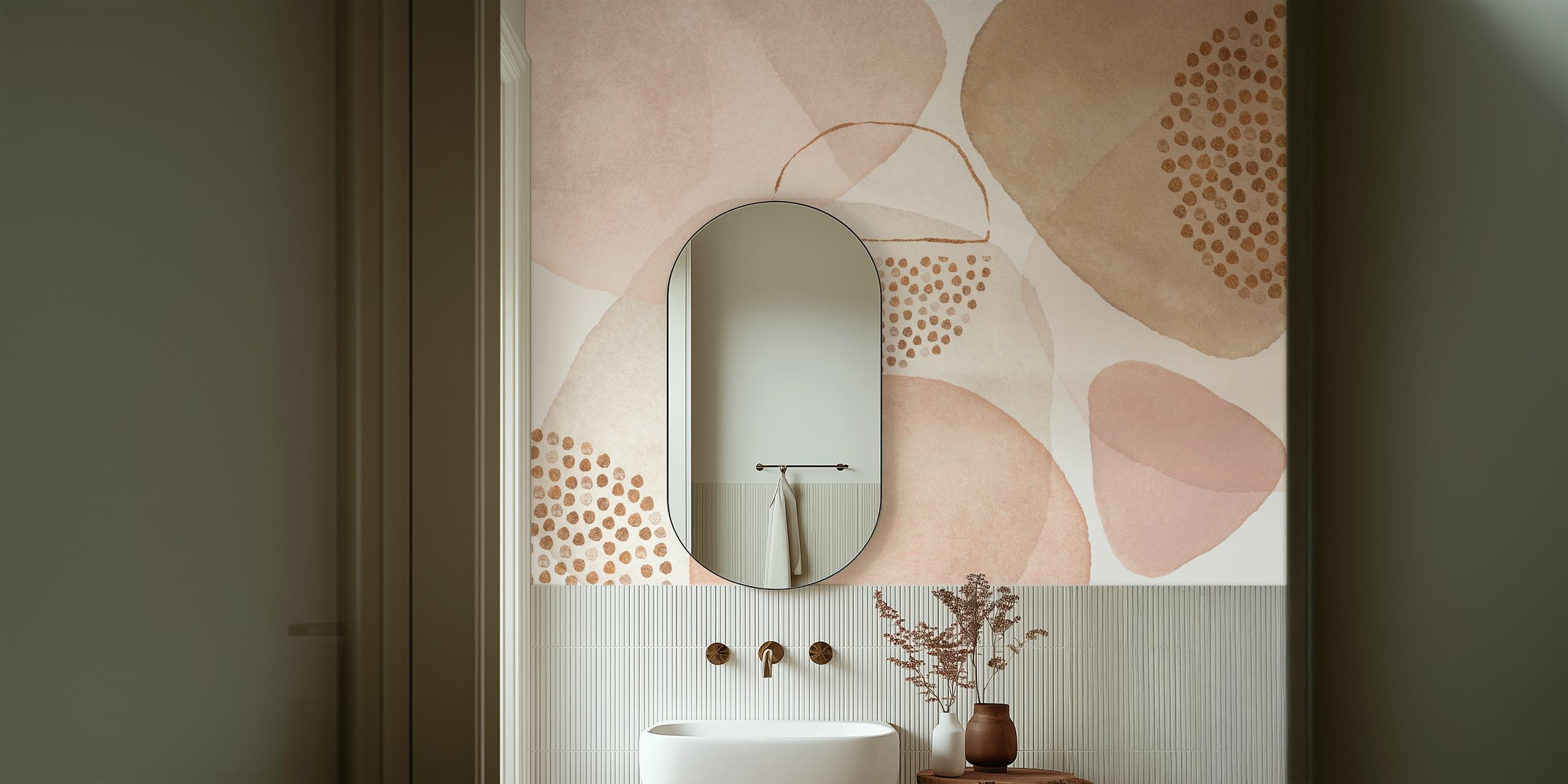 Abstract shapes in blush and peach tones with dotted patterns wallpaper
