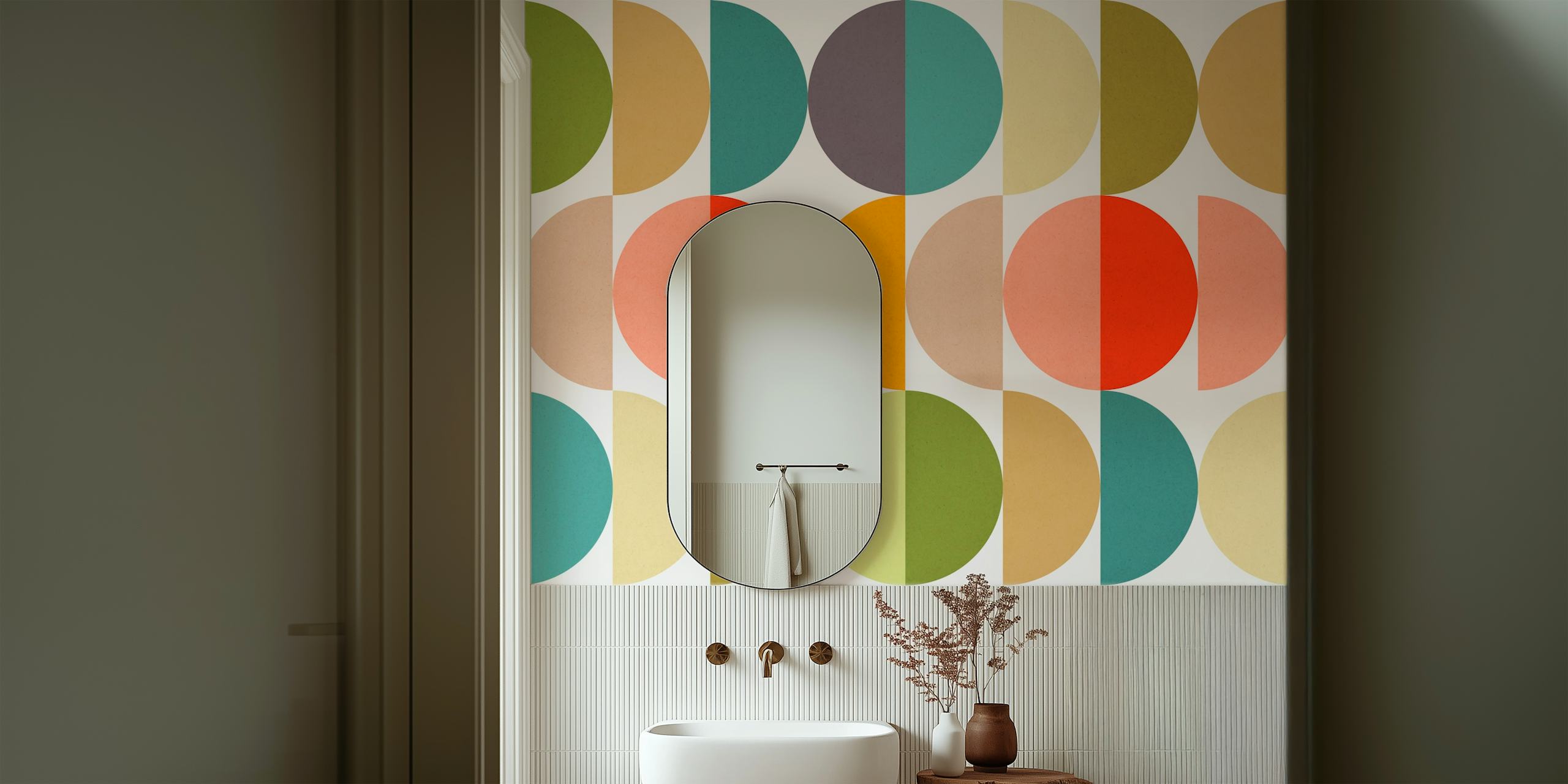 Colorful geometric circles in various shades on wallpaper