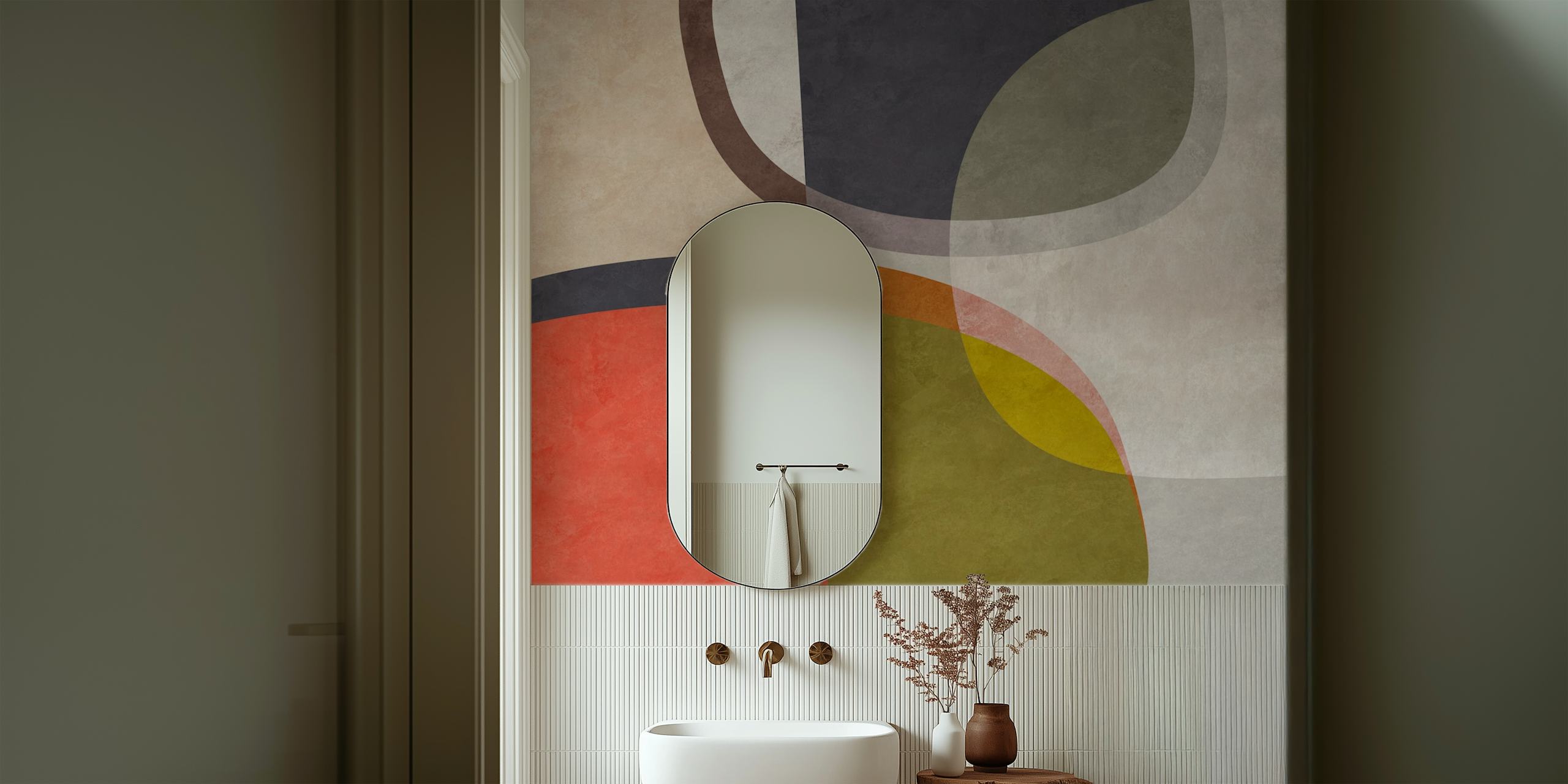 Abstract geometric shapes wall mural in earthy and pastel colors