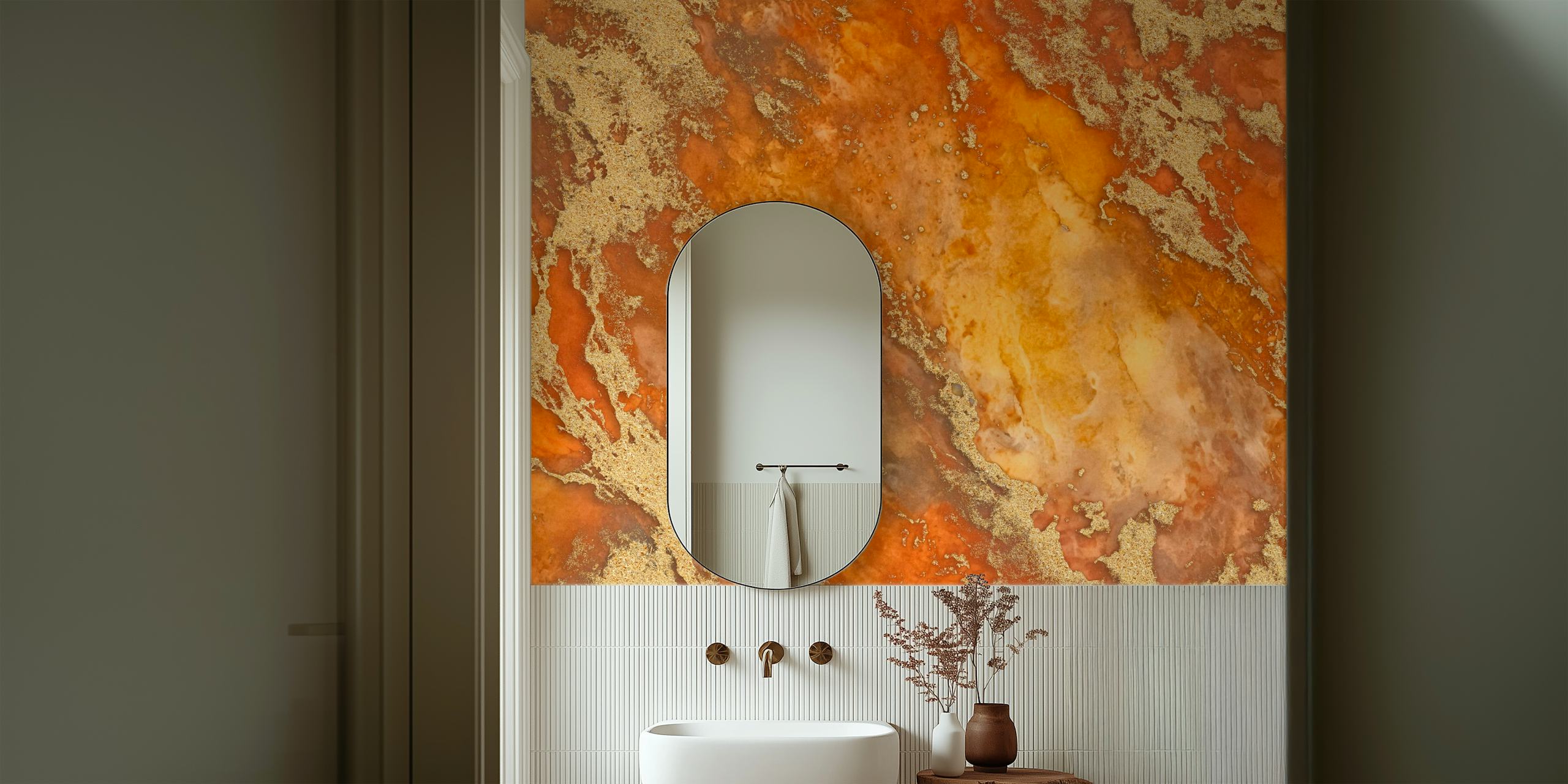 Mineral Marble Texture Amber Gold tapet som visar virvlande mönster i varma toner