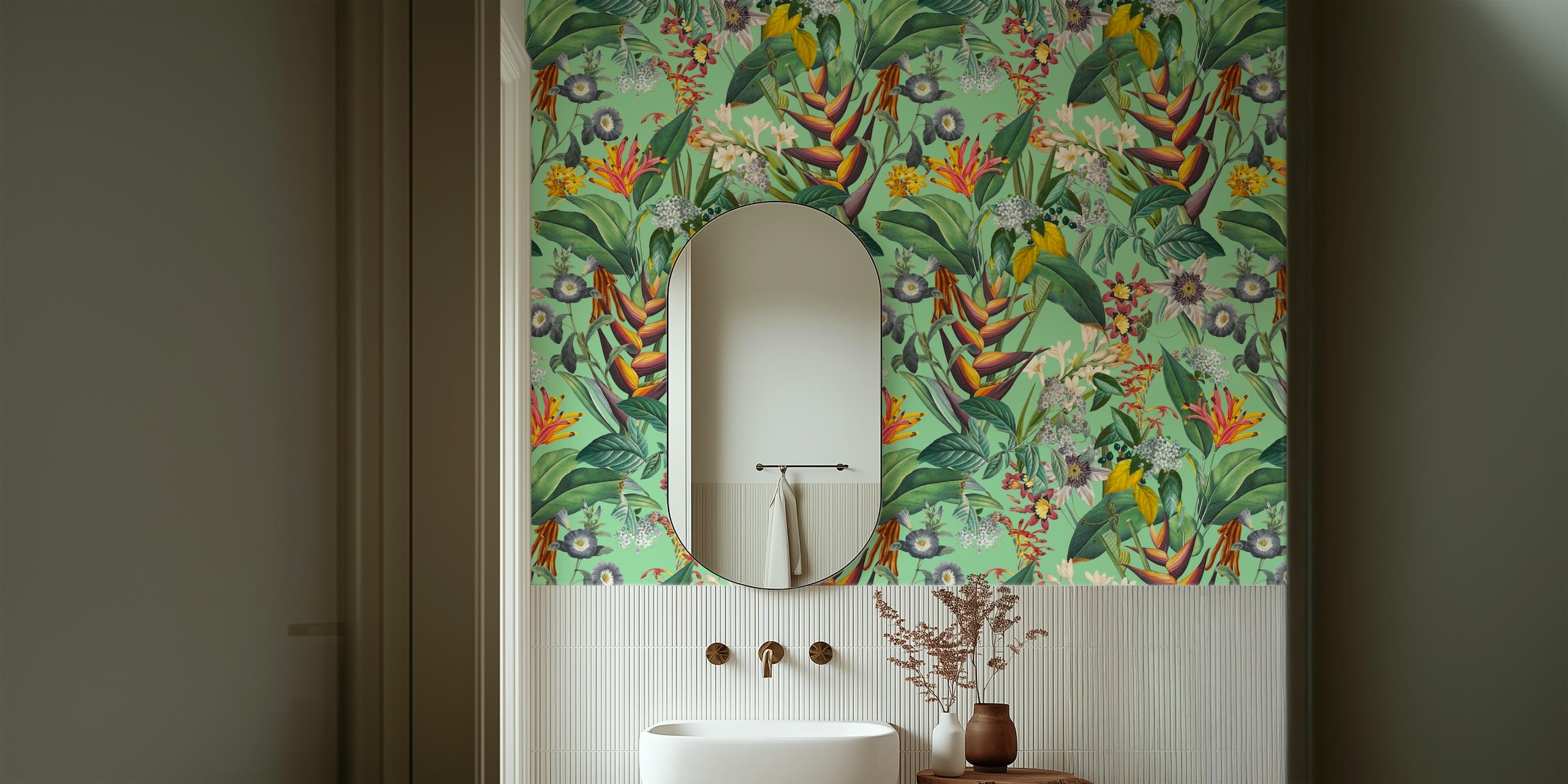Tropical Flora I wallpaper in a room