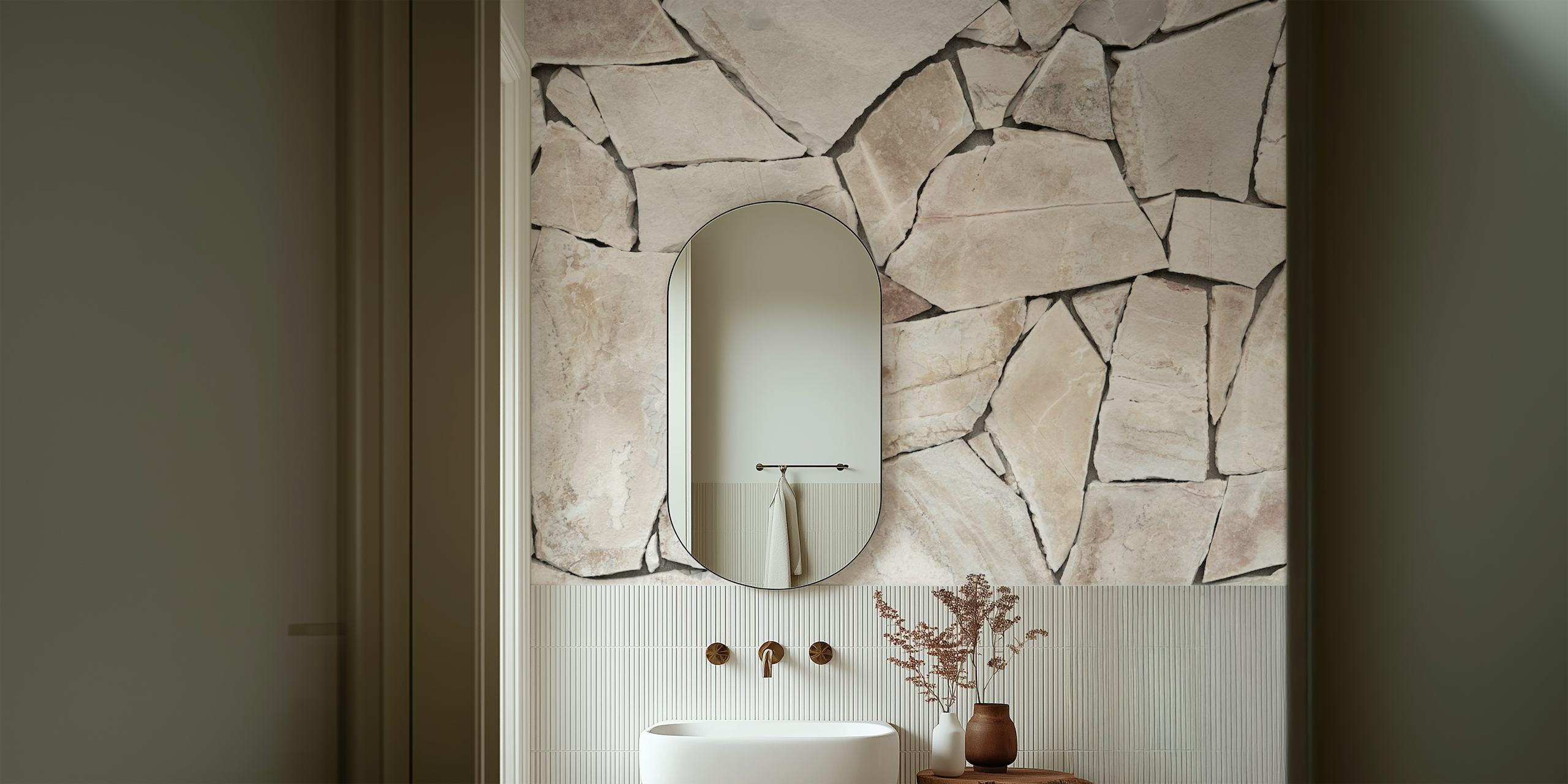 Rustic Portugese Stone Wall wallpaper in a room