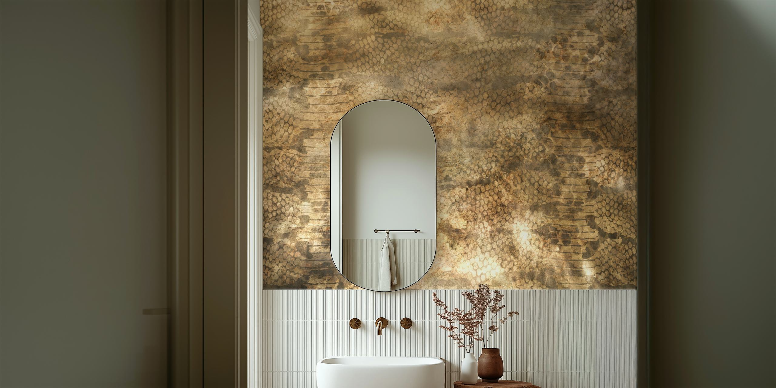 Bronzed gold snake skin pattern wallpaper
