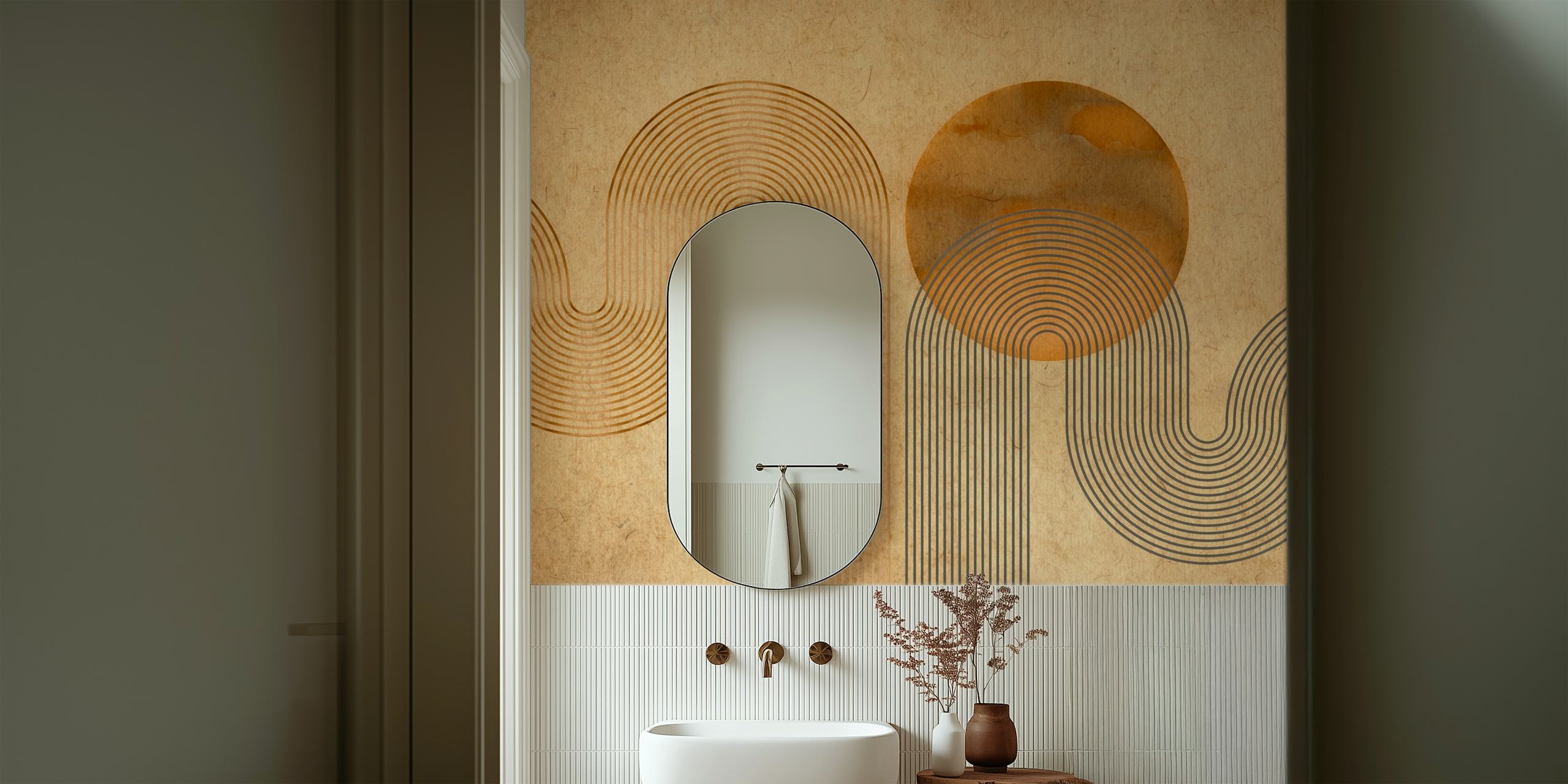 Papier peint Curvy Lines Japandi dans une pièce