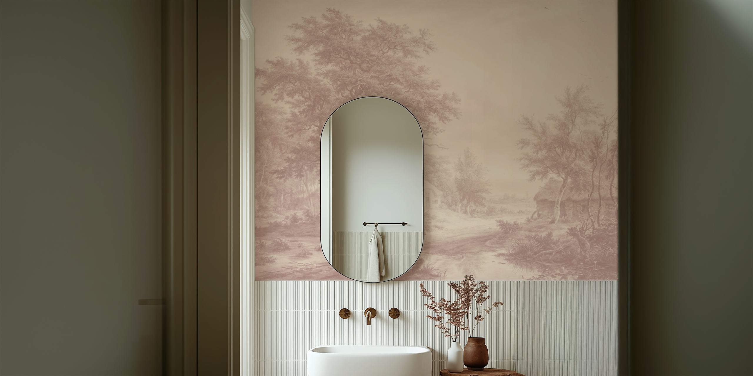 Papel de parede Painted Master Blush em um quarto