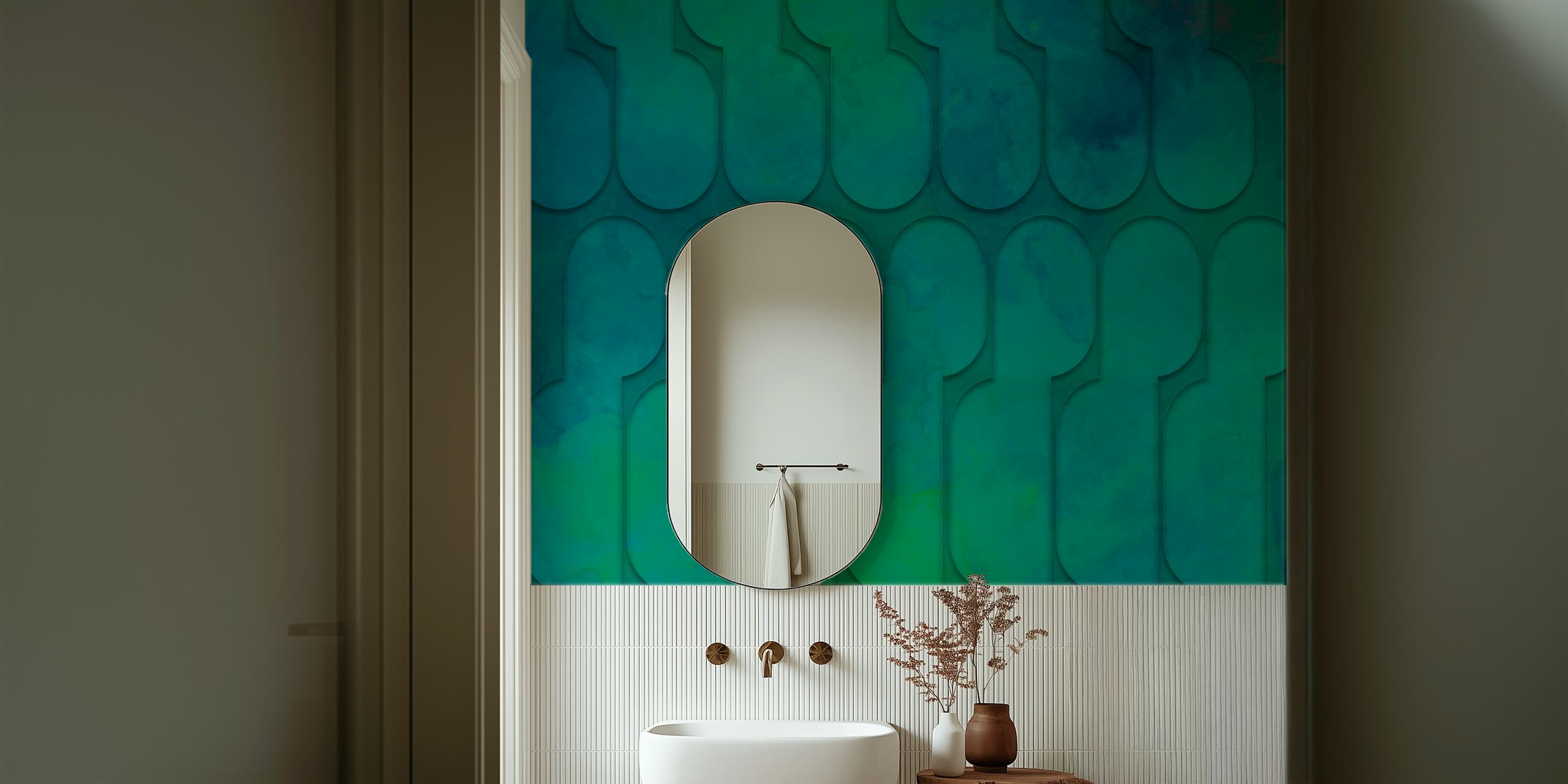 3D geometric design in teal and green wallpaper