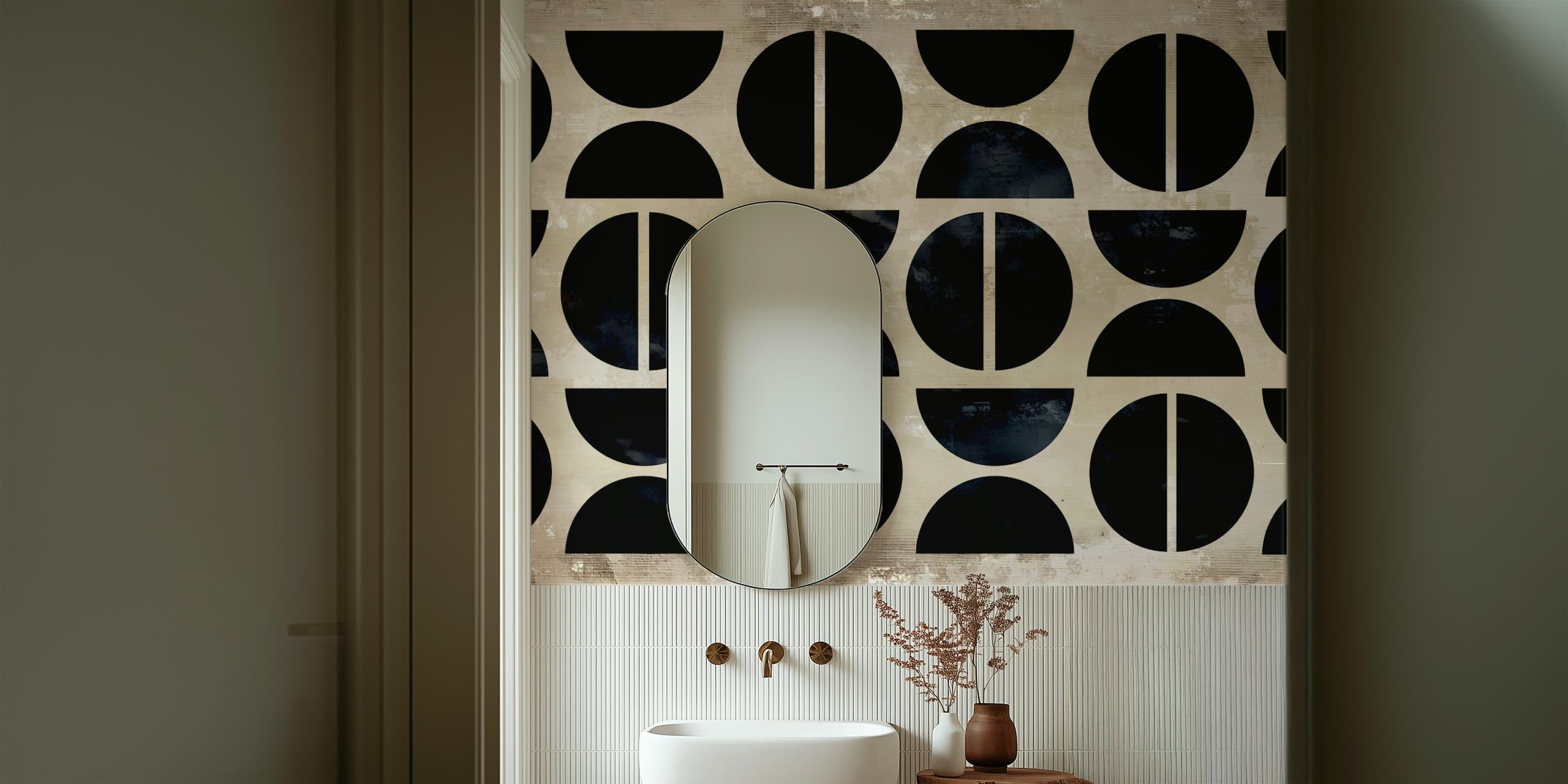Mural de parede Bauhaus Papercuts de meados do século com formas geométricas abstratas em preto e bege