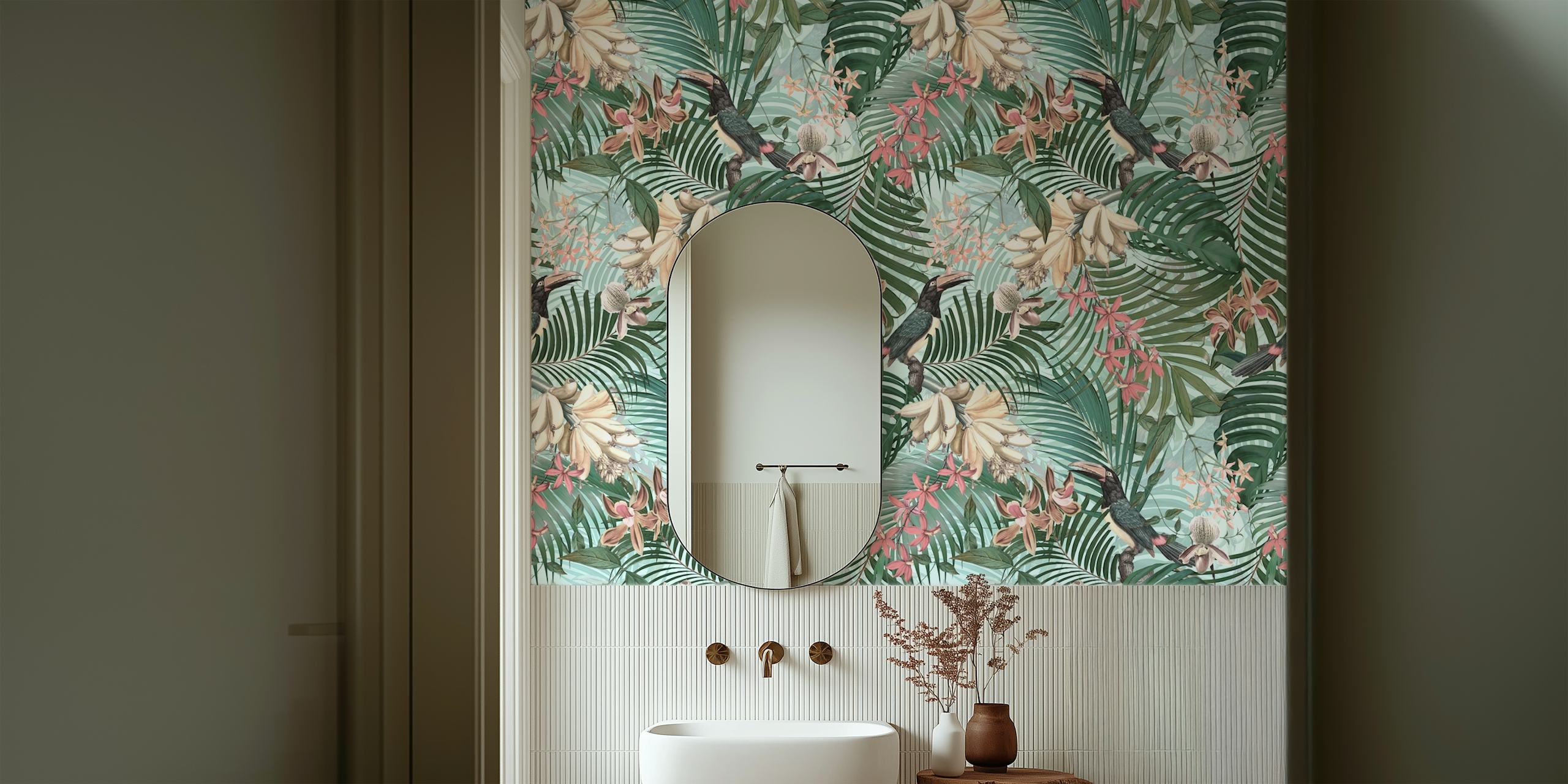 Tropical Toucan Birds Jungle wallpaper in a room