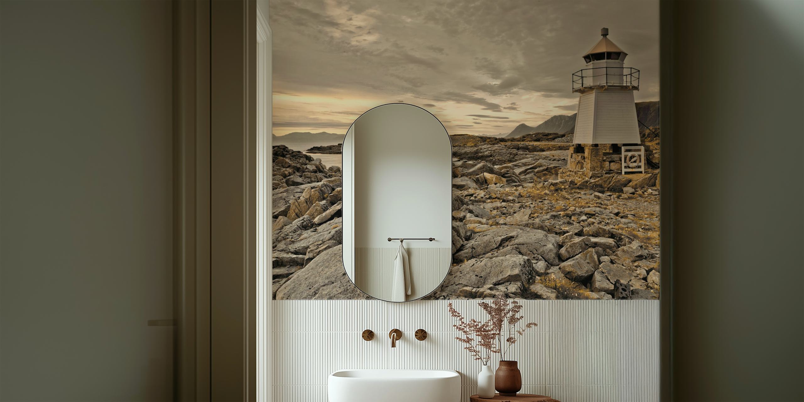 Lighthouse wallpaper in a room setting