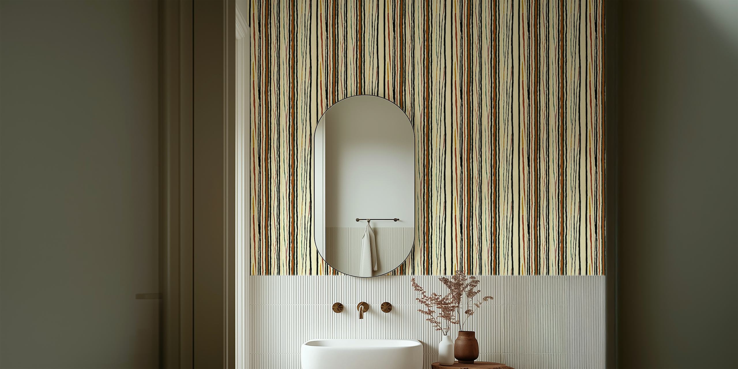 Colorful striped pattern in shades of cream, brown, and orange wallpaper