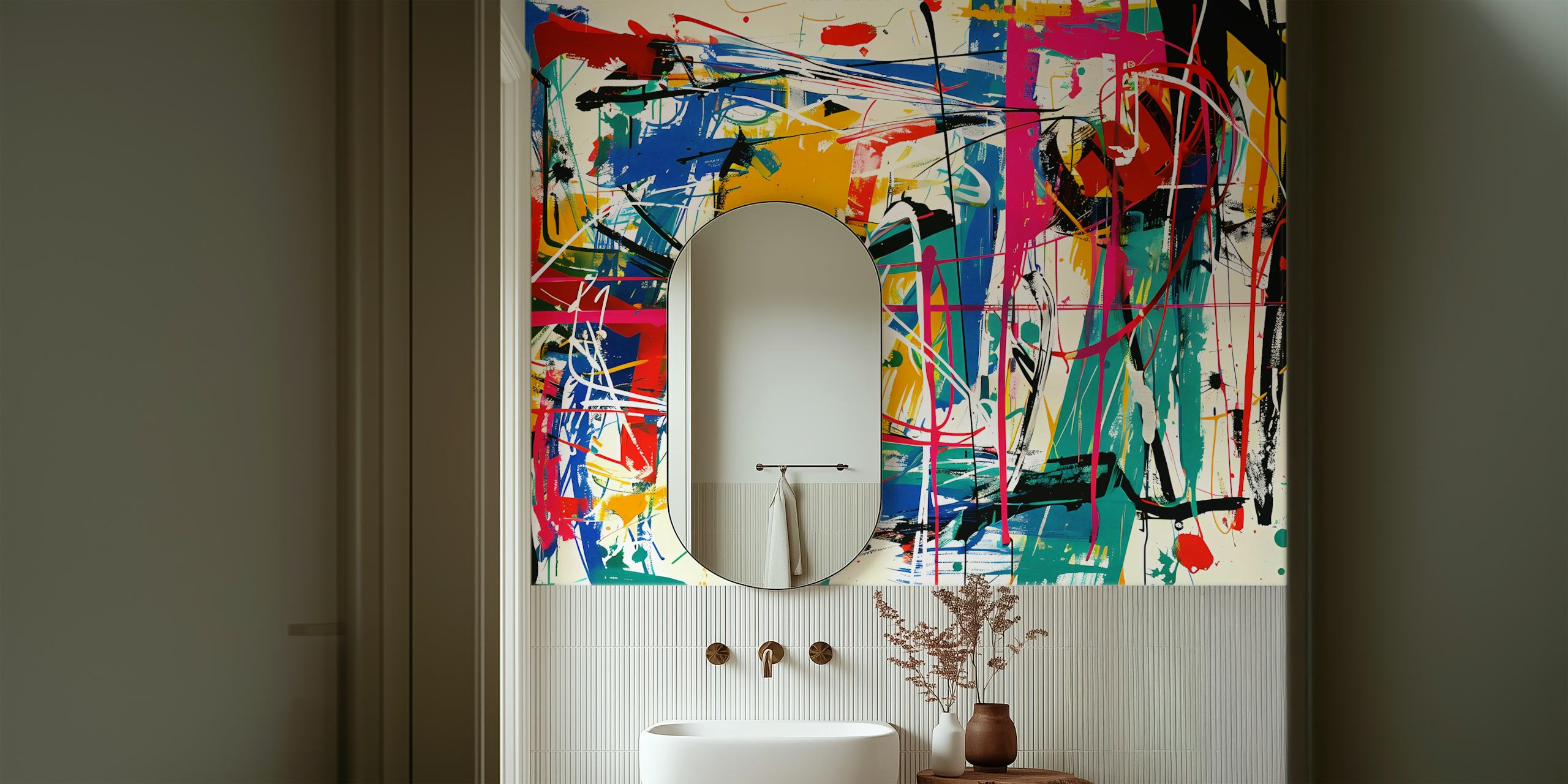 Πολύχρωμη τοιχογραφία σε στυλ street art με αφηρημένα στοιχεία γκράφιτι