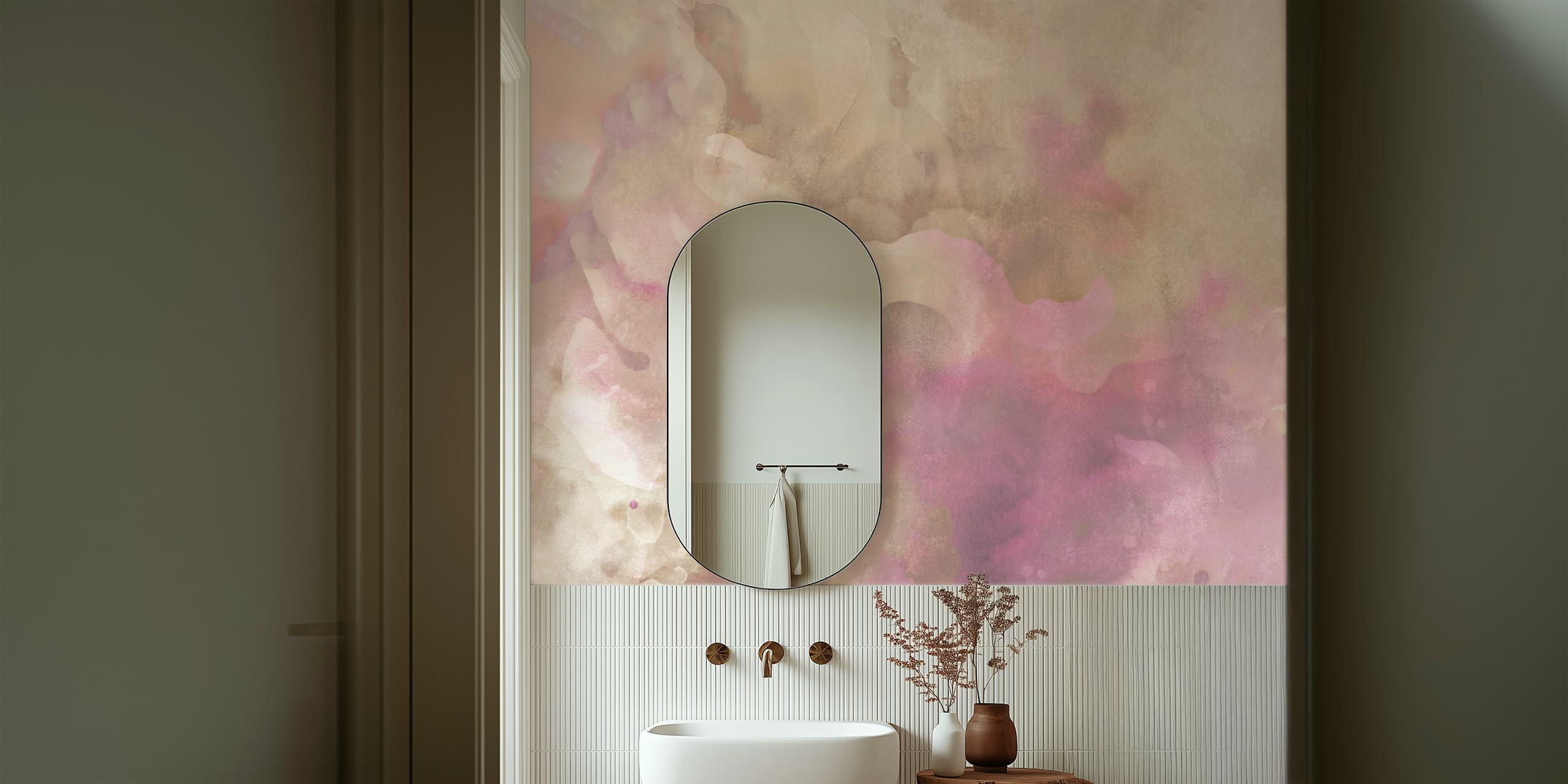 Abstract watercolor design with pink and beige tones wallpaper