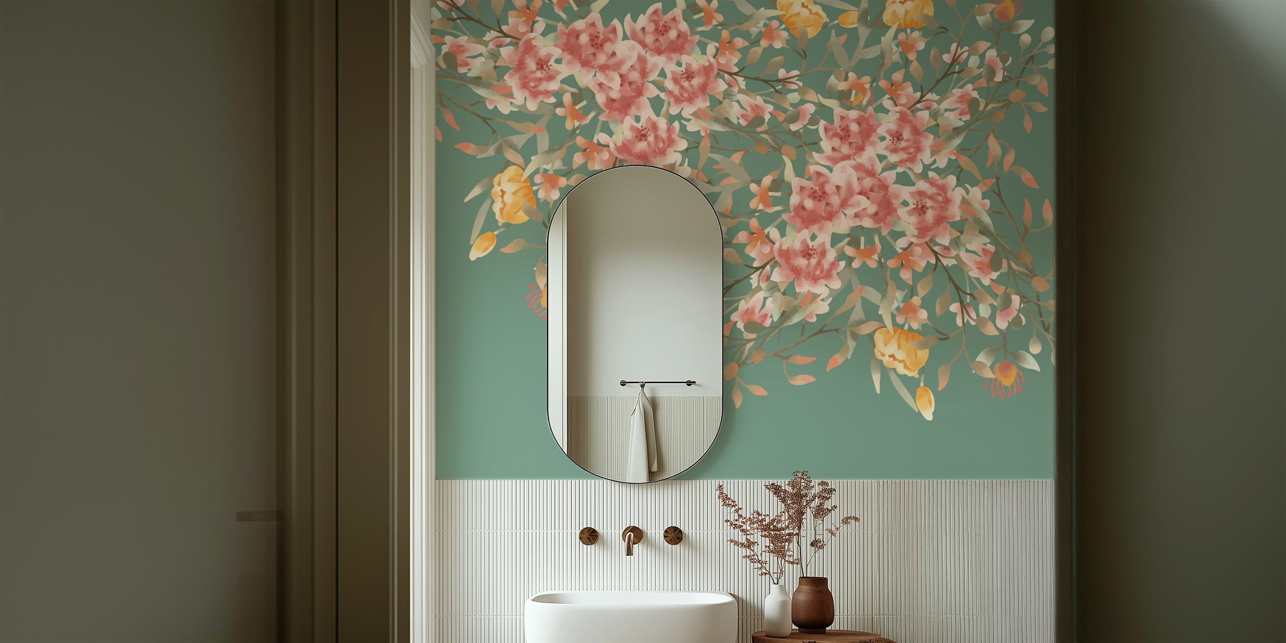 Papier peint aquarelle avec bordure de fleurs sauvages sur fond discret