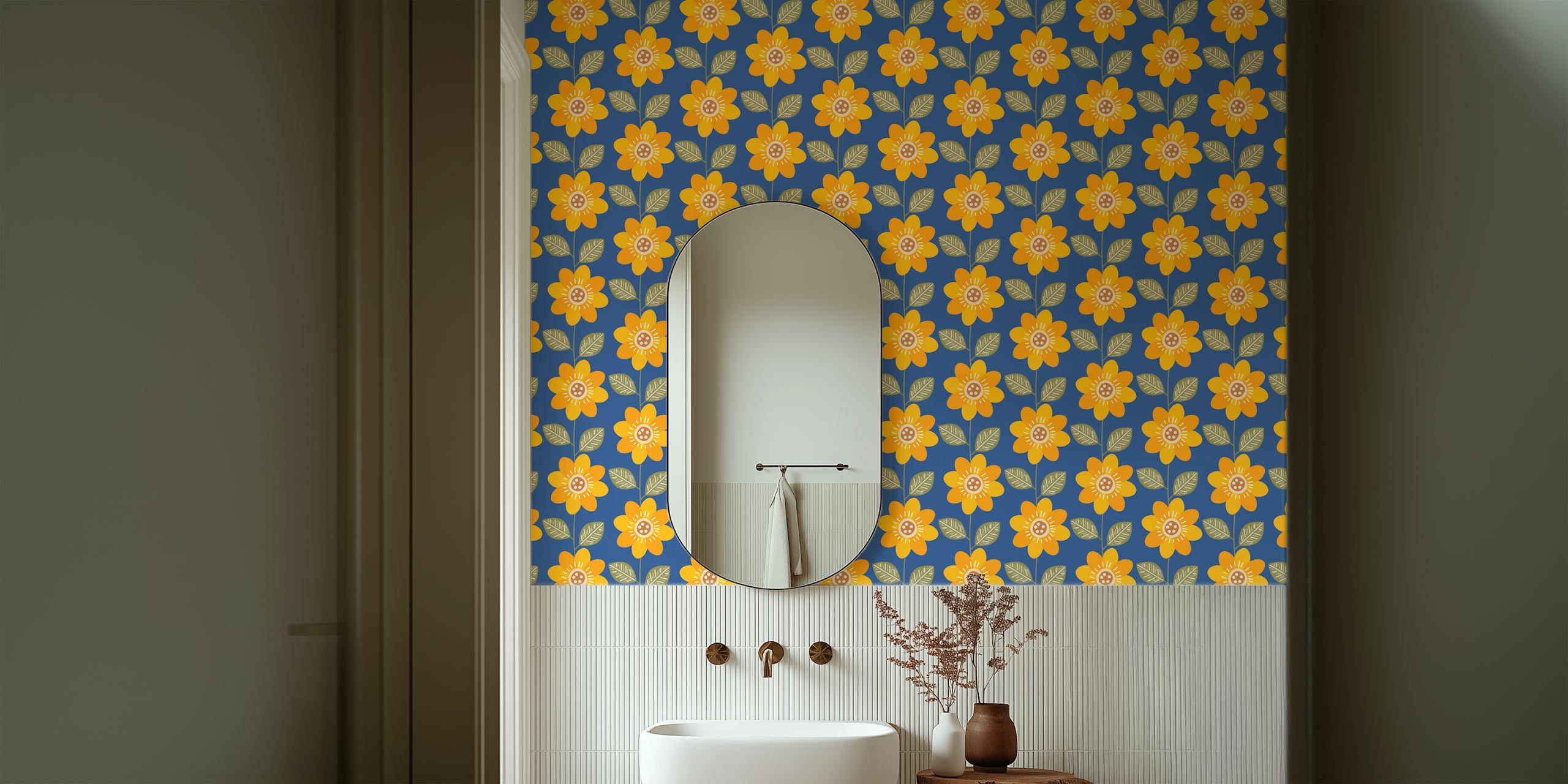 Papel de parede Sunflower Pattern em um quarto