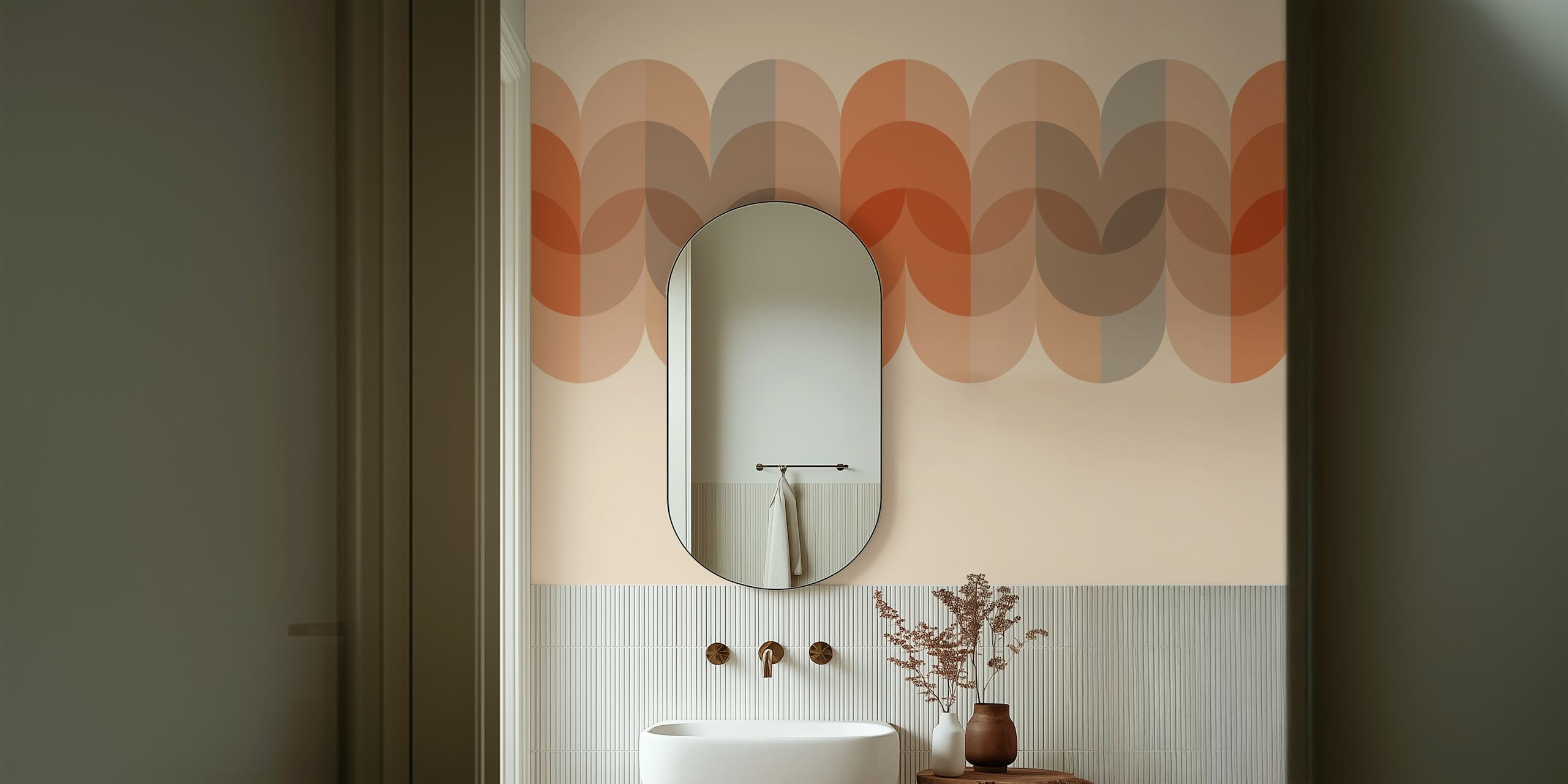 Calm Mid Century Leaf Border wallpaper in a room
