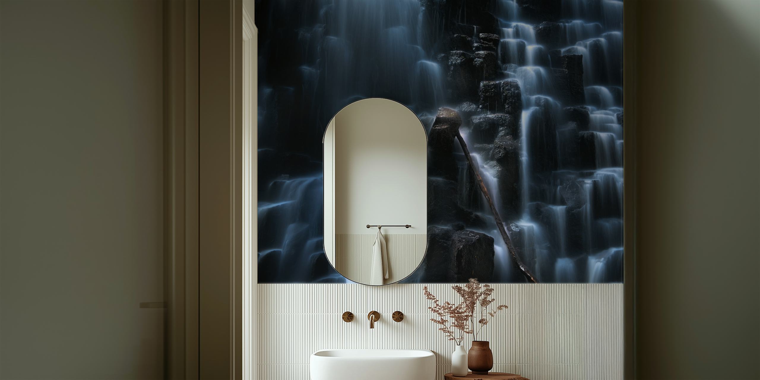 Waterfall wallpaper in a modern room