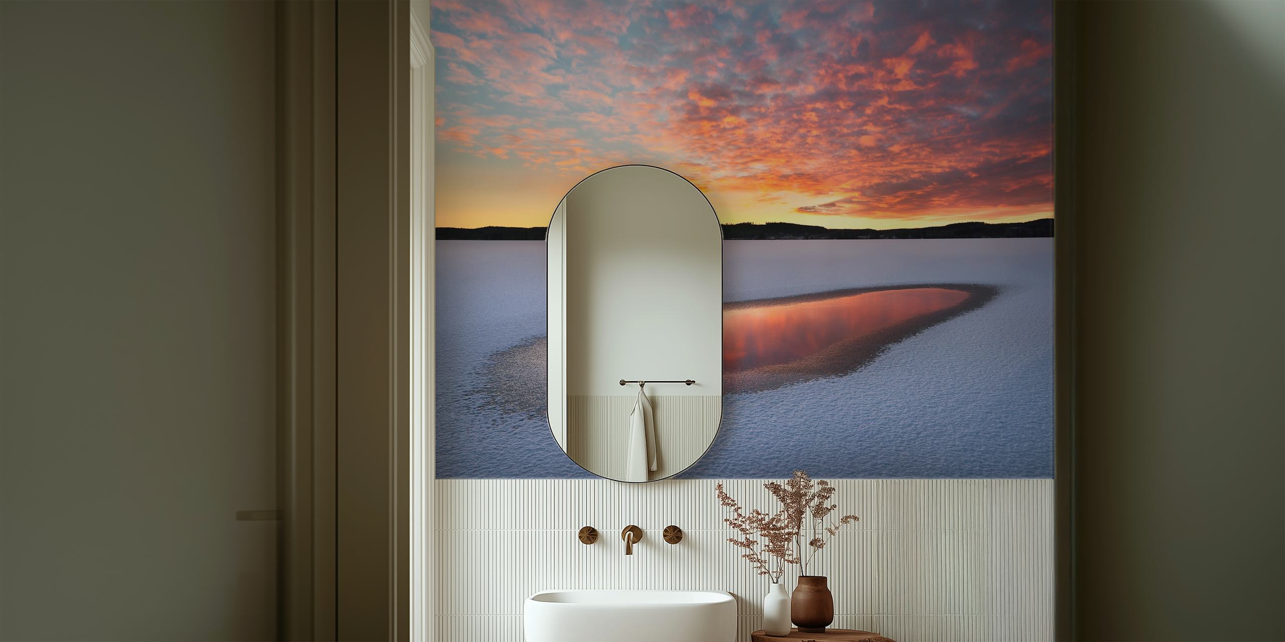 Scenic nature reflection wallpaper with pastel sky and water