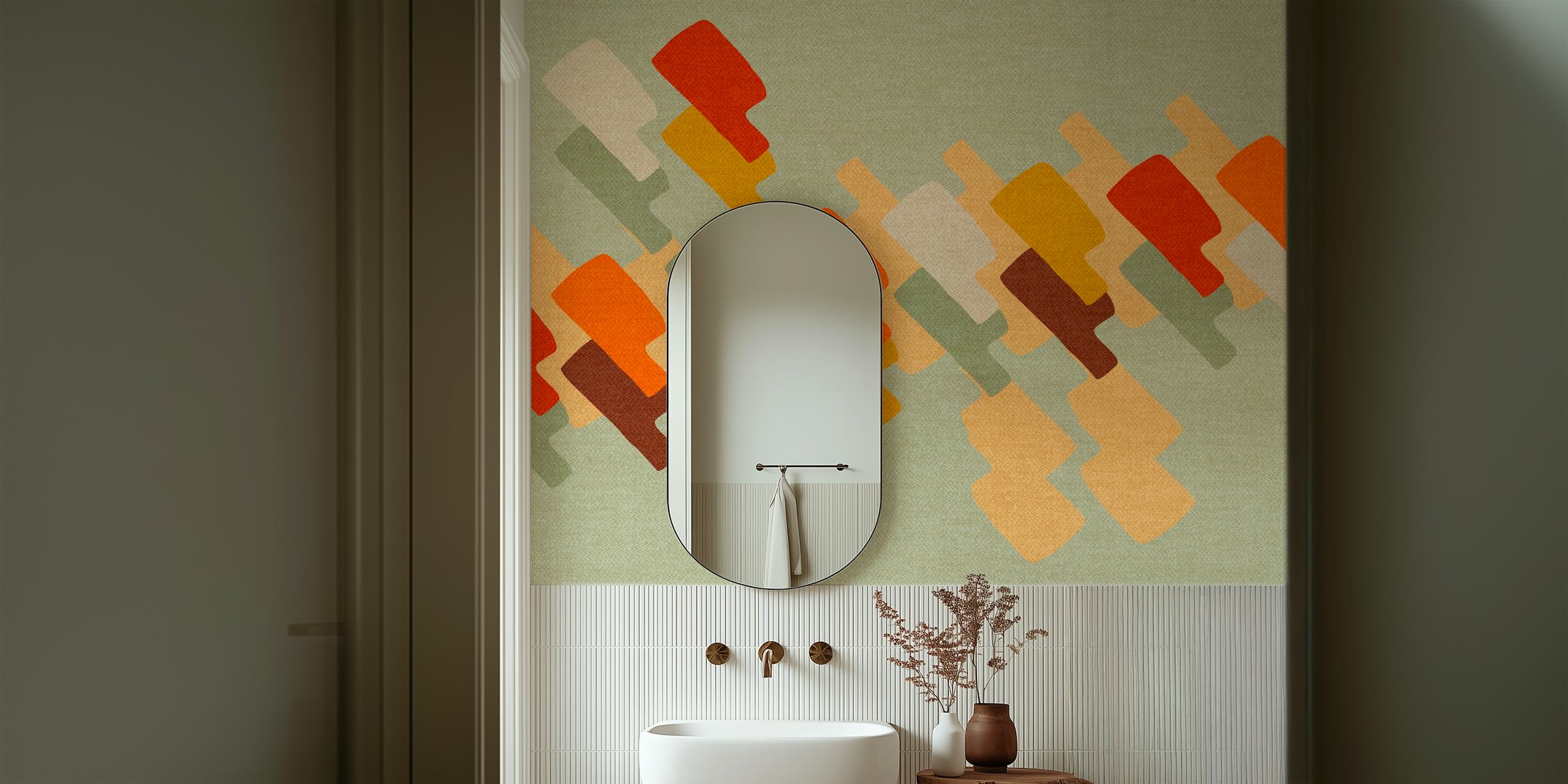 Papel pintado geométrico abstracto en una habitación