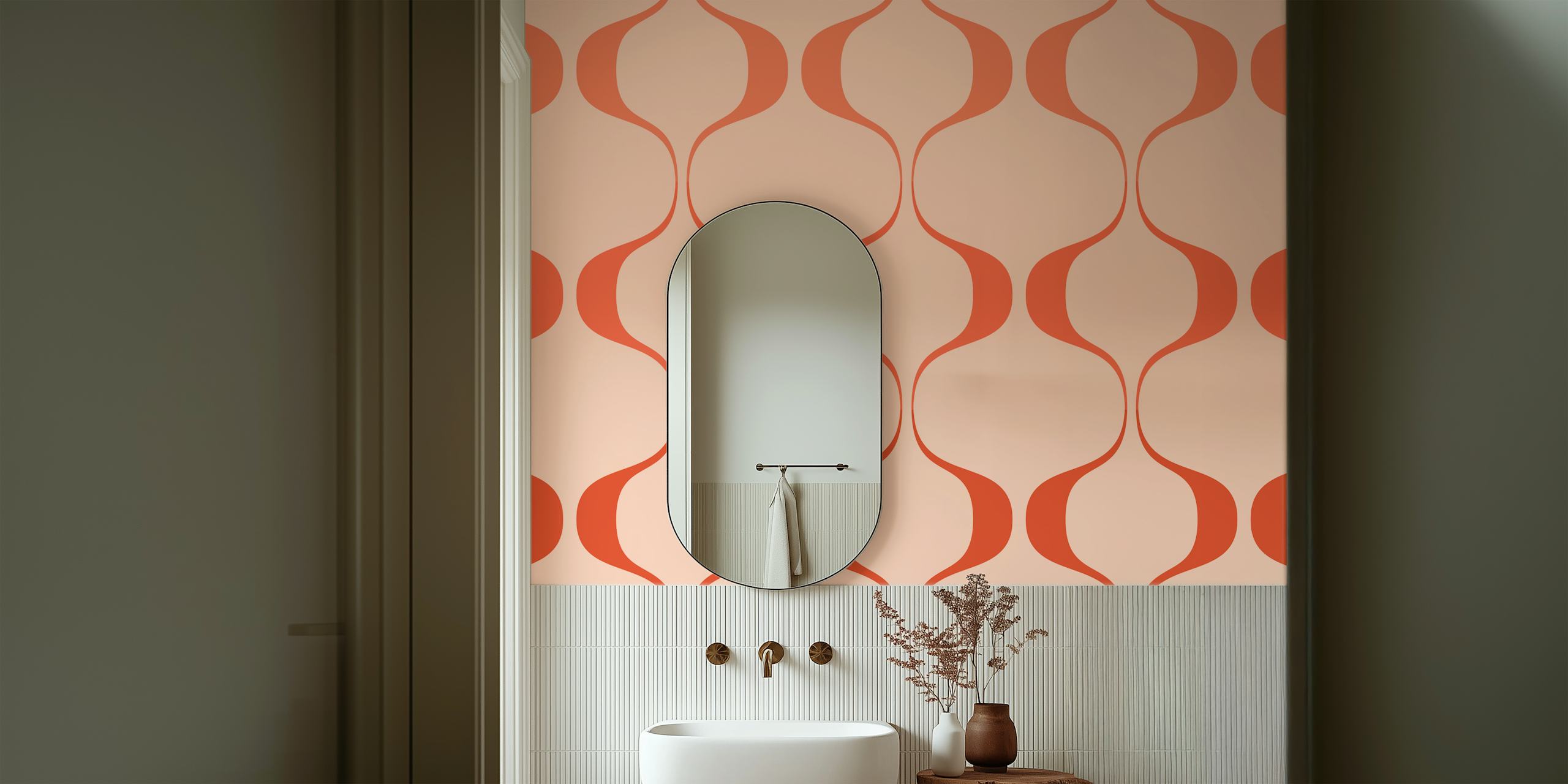 Papel de parede Pastel Retro Abstract Geo Waves em um quarto