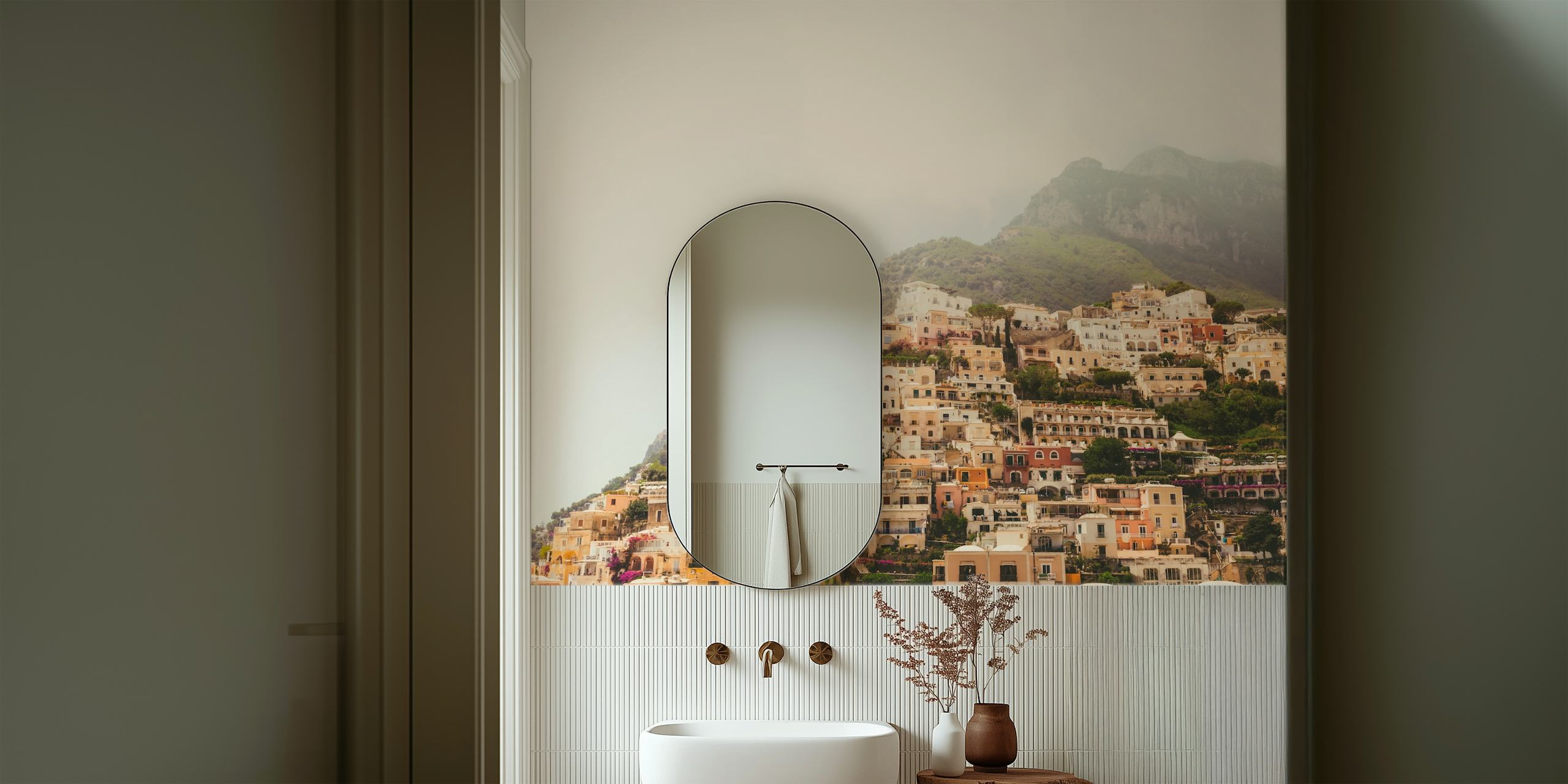 The Amalfi Coast wall mural with pastel houses on cliffs