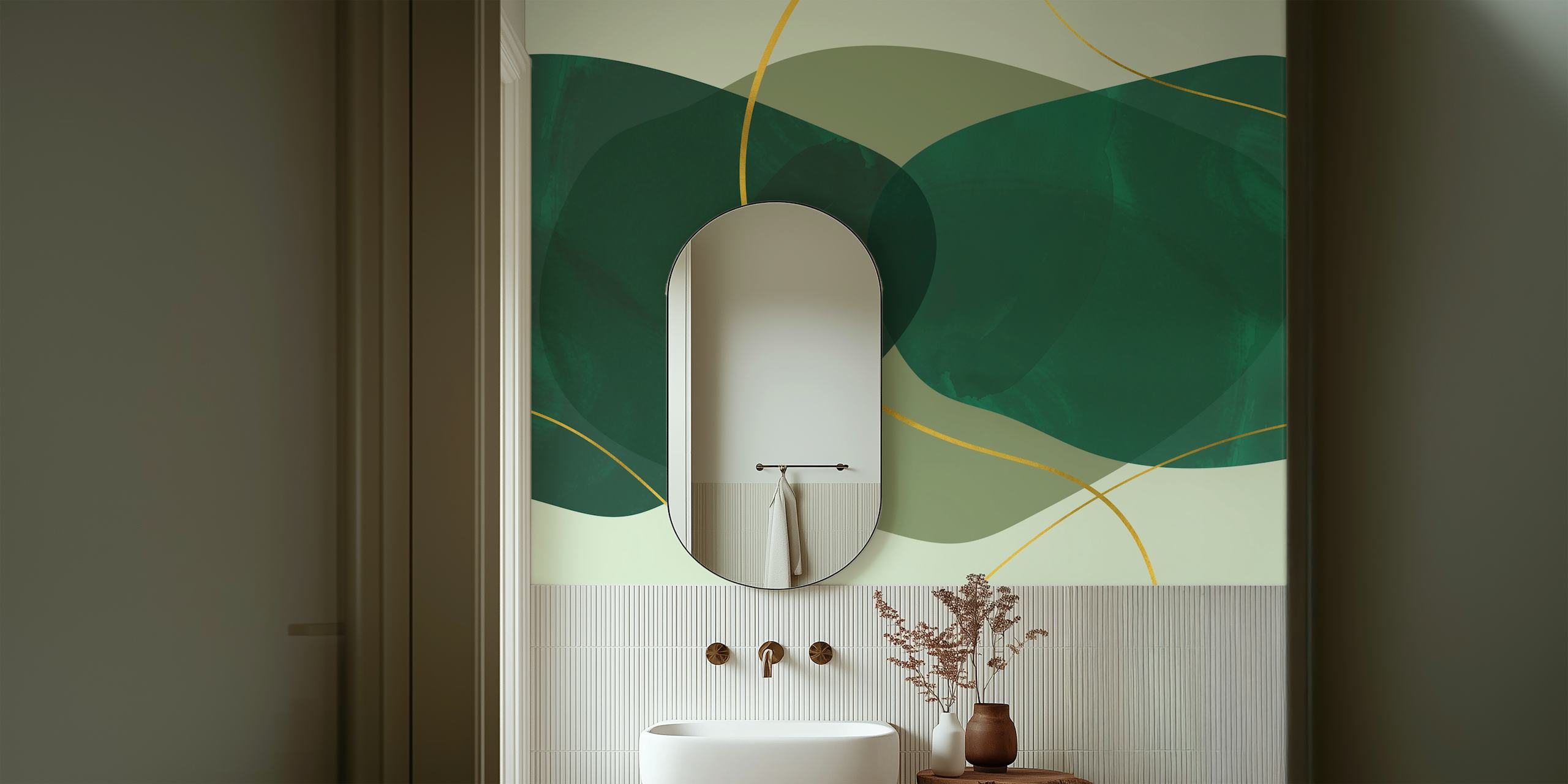 Πολυτελές σχέδιο ταπετσαρίας Mid-Century Green