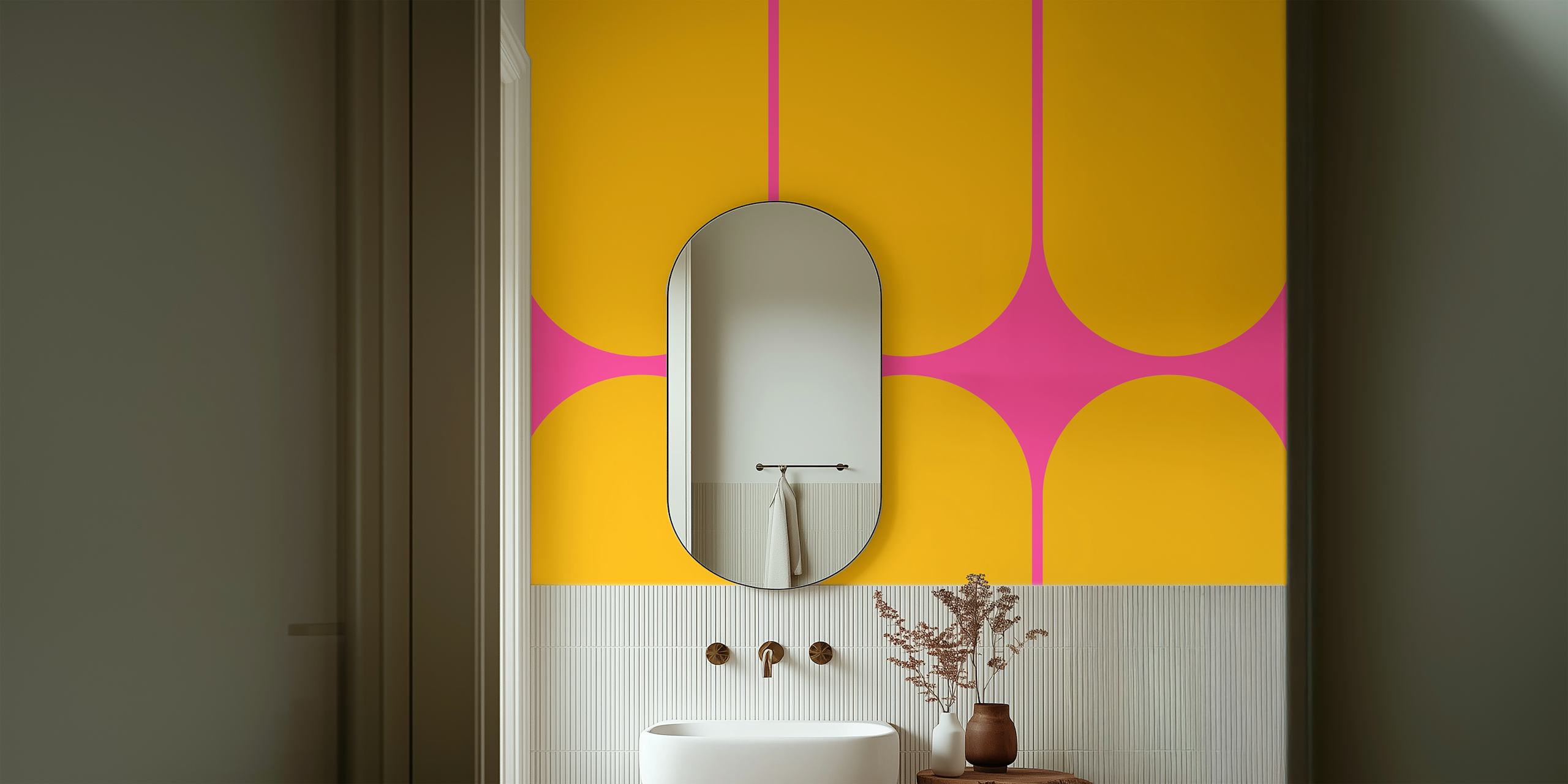 Bold geometric shapes in yellow and pink wallpaper