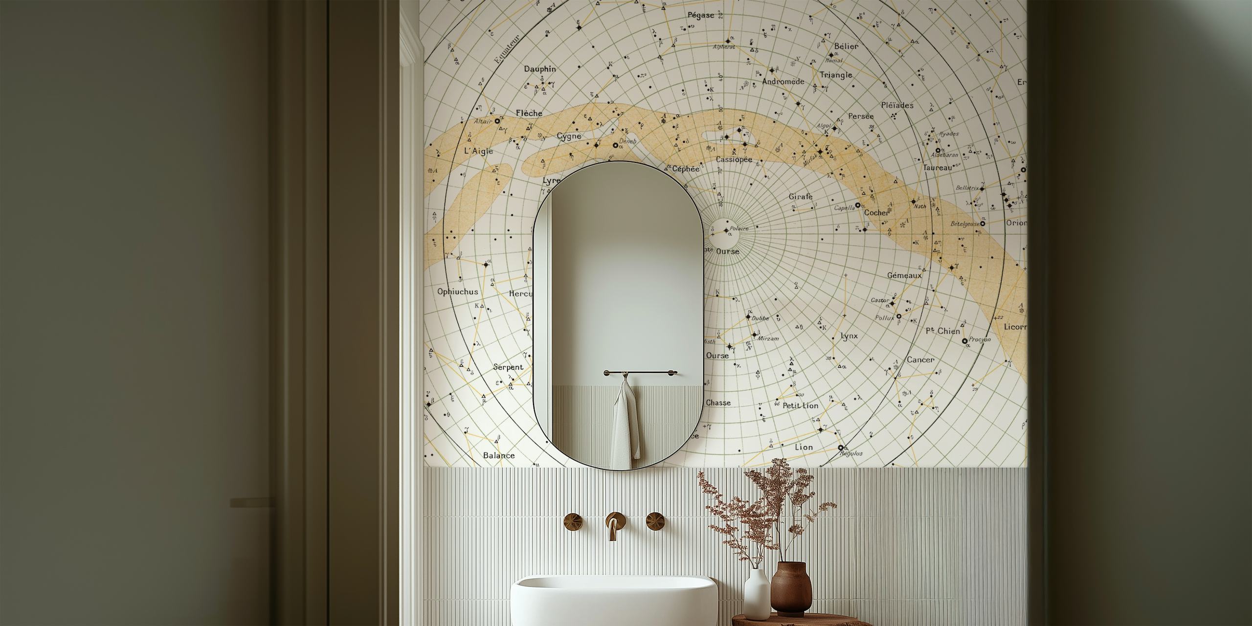 Celestial wallpaper in a modern room