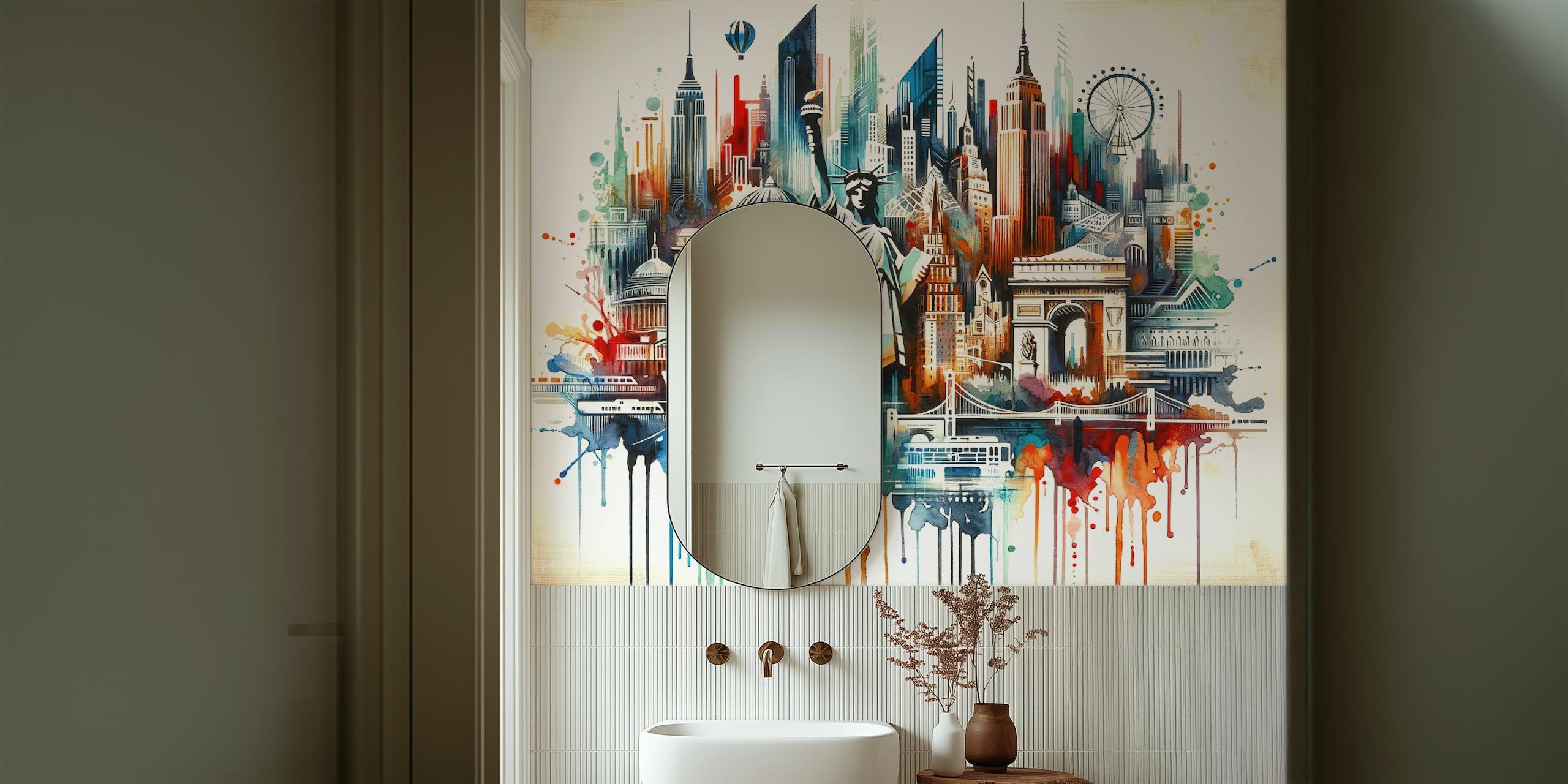 Abstract watercolor wallpaper featuring New York