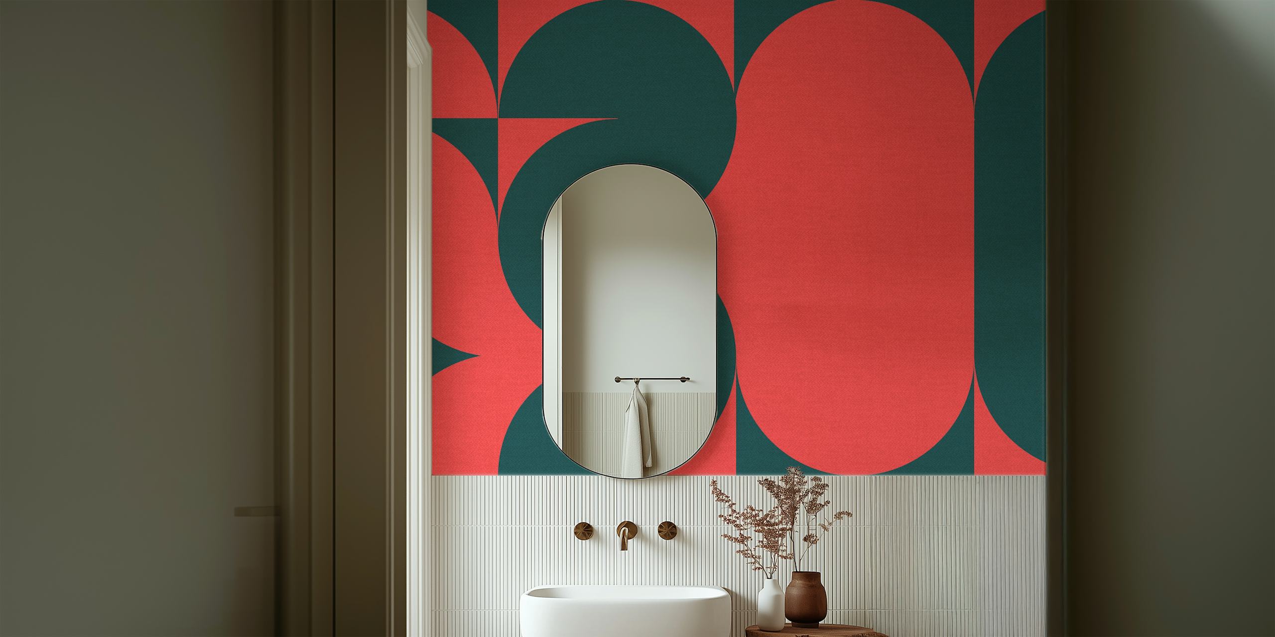 Vivid Retro Linen Collage tapet i ett rum