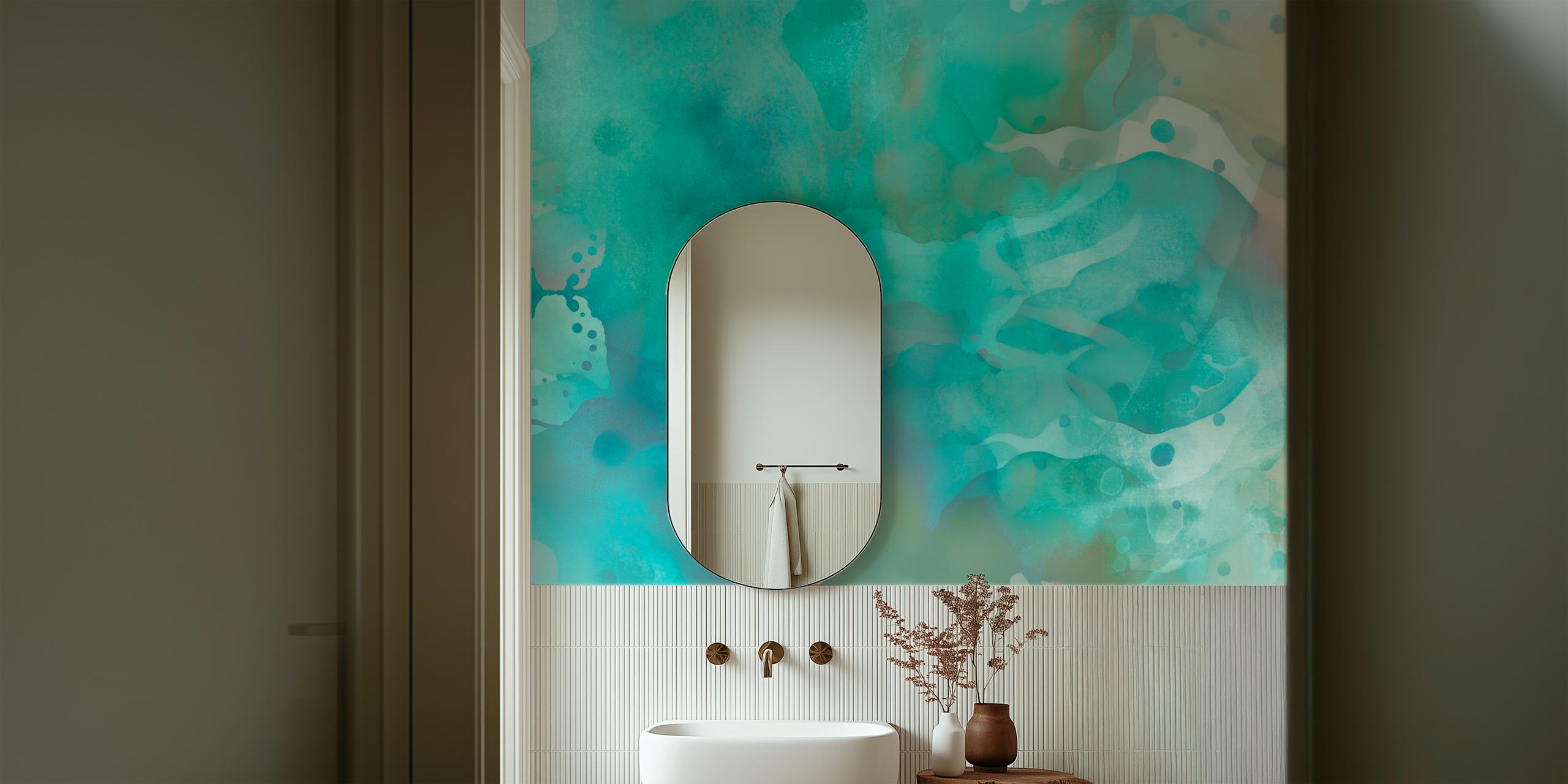 Papel tapiz Moody Ocean Art en una configuración de habitación