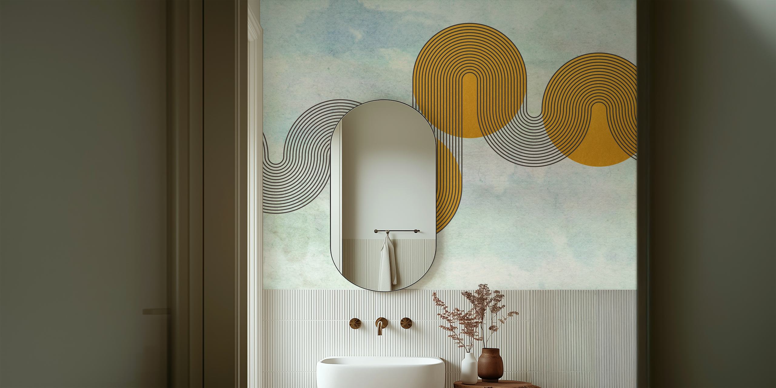 Elegante mural japonés de ondas de papel de acuarela con un tranquilo patrón de ondas y textura de acuarela