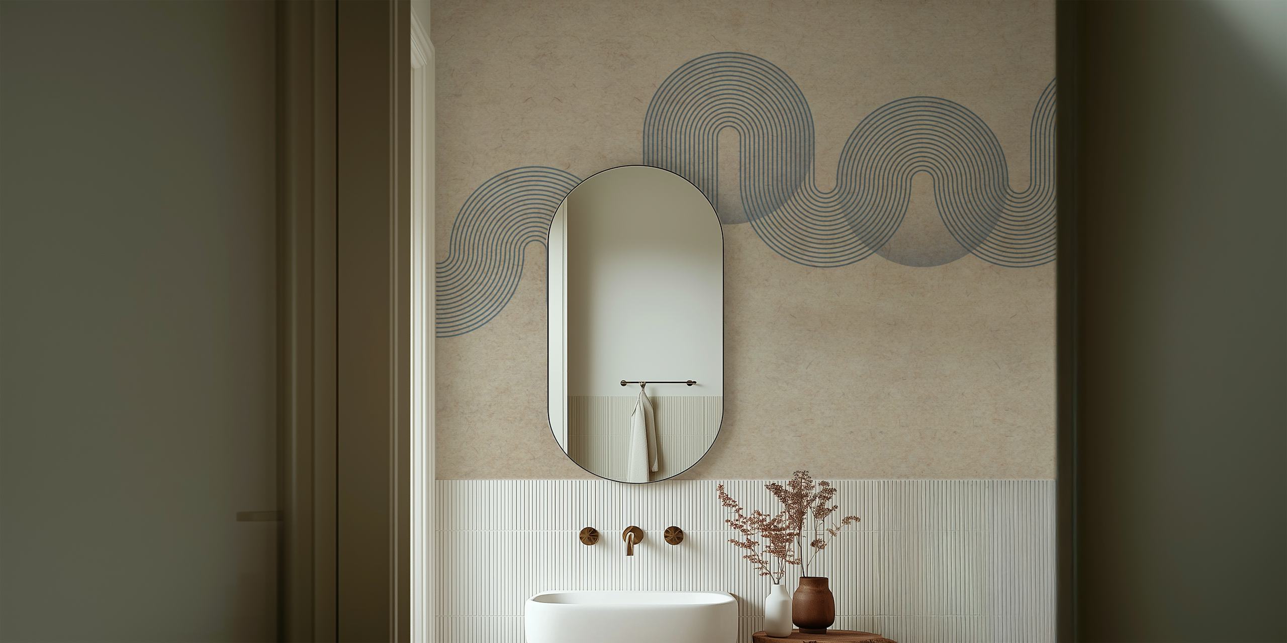 Japan Paper Lines wall mural with graceful, flowing curves in neutral tones