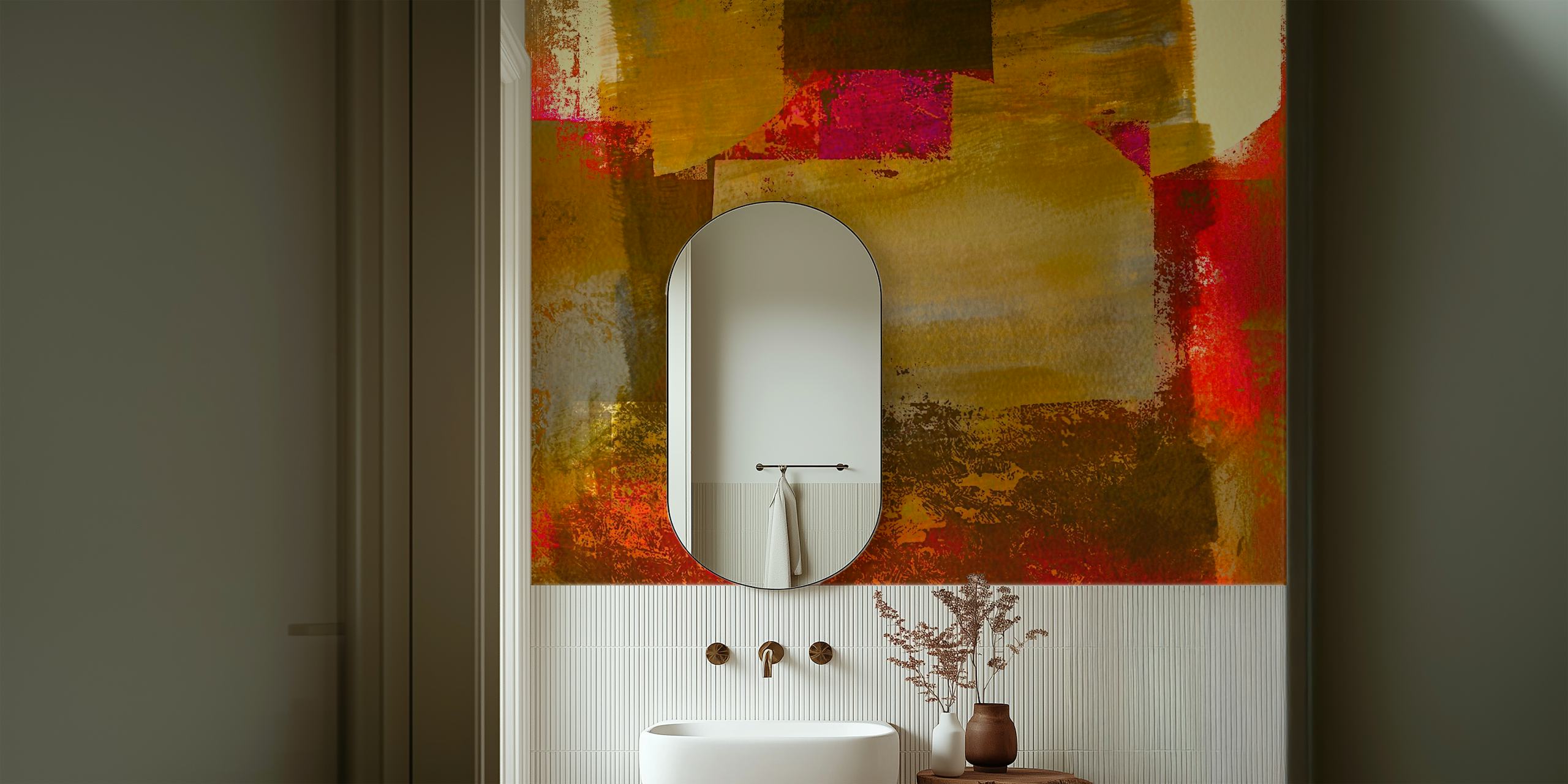 Papier peint Ochre Bauhaus Surface Design dans une pièce
