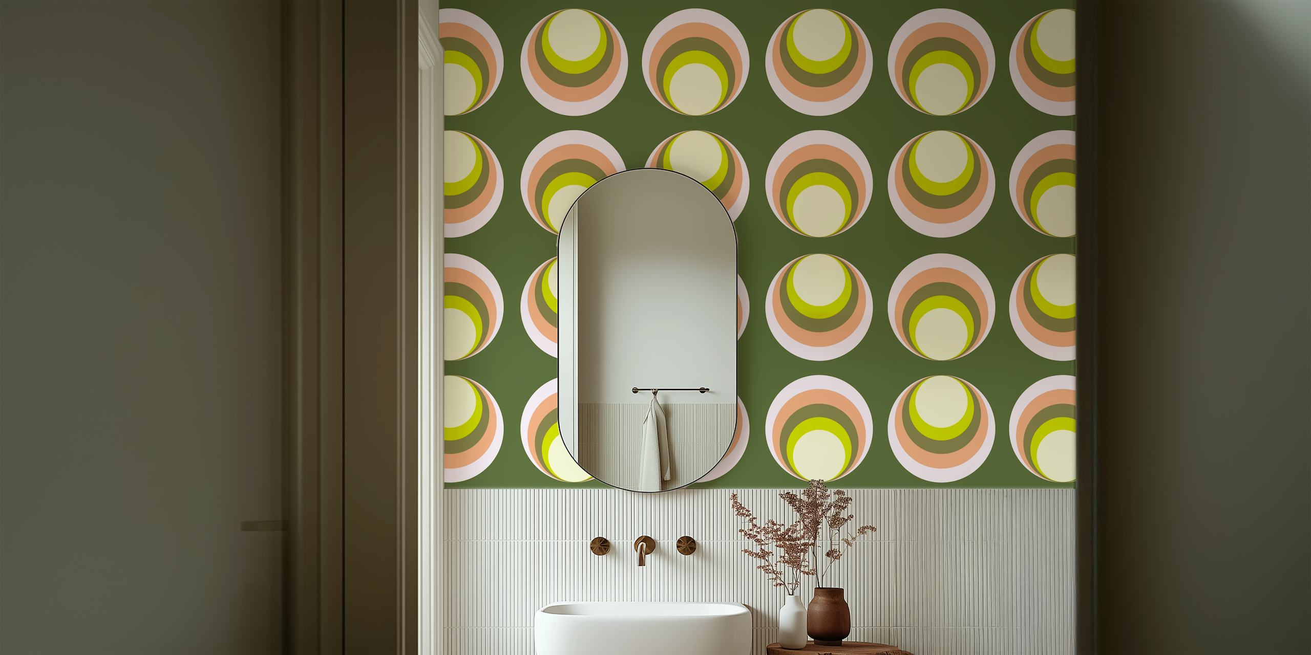 Vintage 70s Abstract Geometry Tapete in einem Zimmer