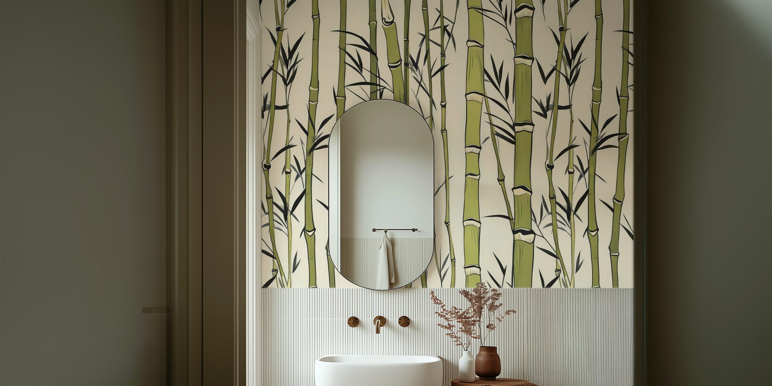 Art Deco Bamboo Grass Stripes wallpaper in a room