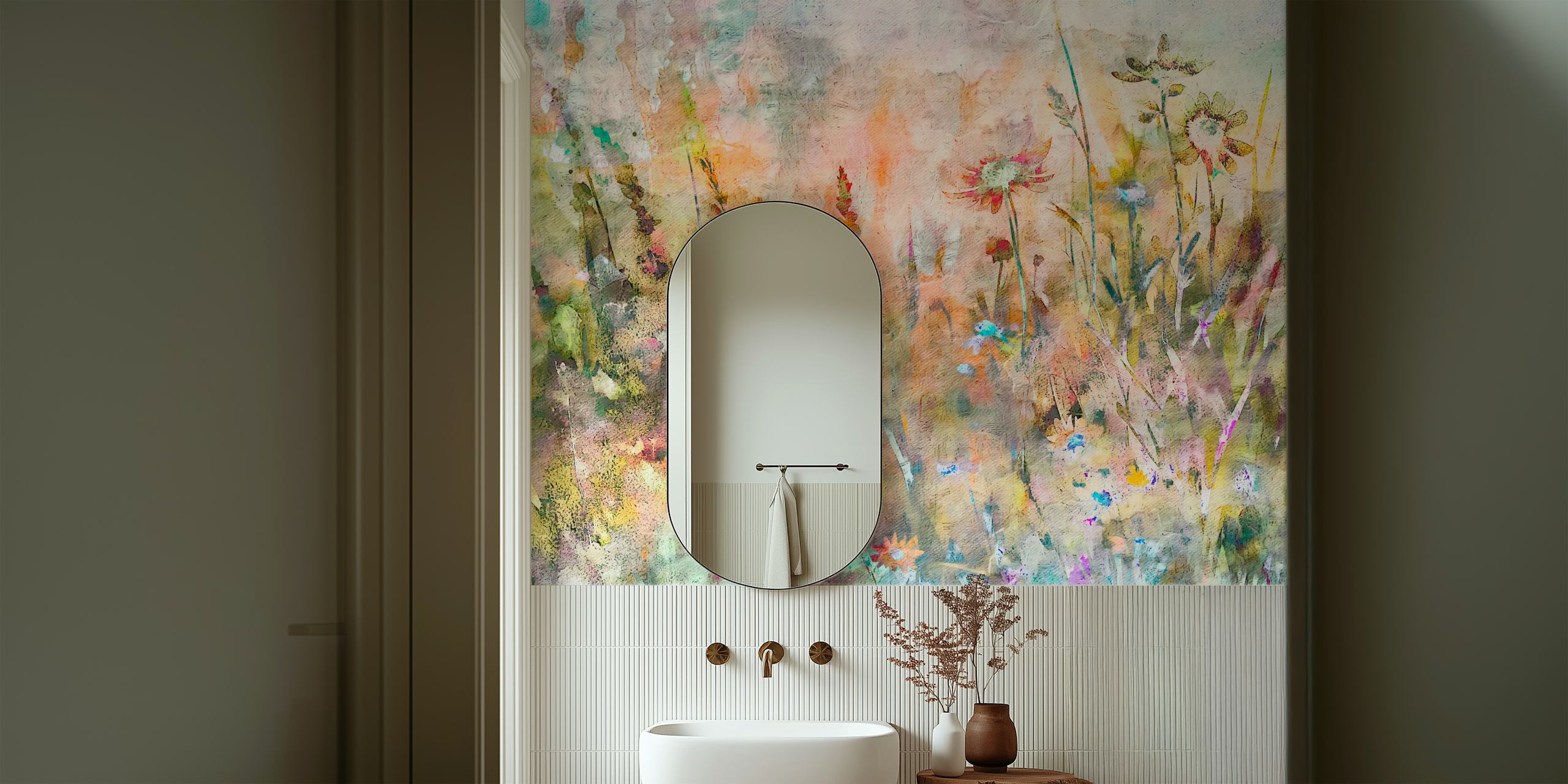 Akvarellimaalaus luonnonkukista pehmeällä väriyhdistelmällä