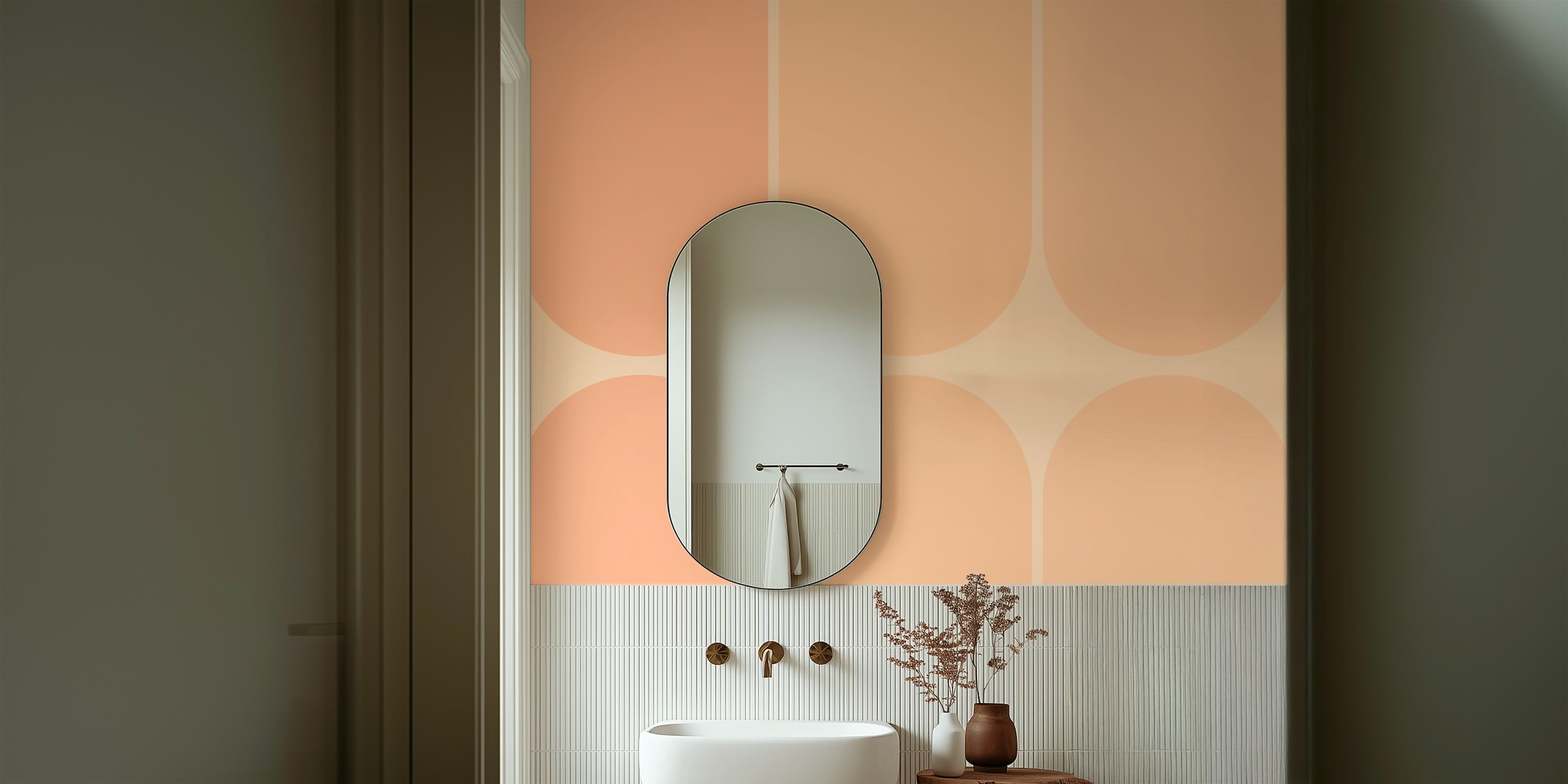 Papel tapiz Mid-Century Bold Minimalist Peach Fuzz en una habitación