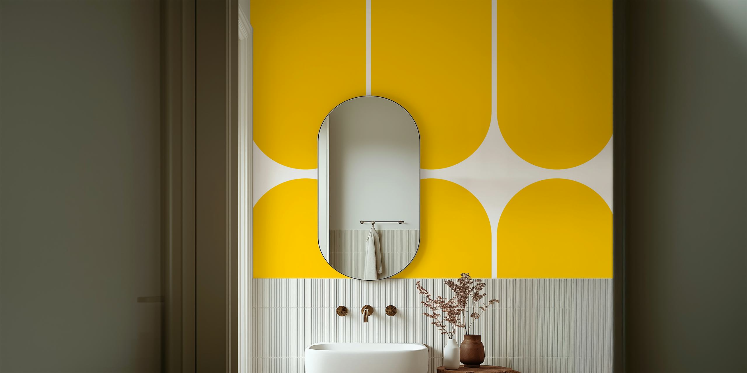 Yellow arches pattern on white background wallpaper