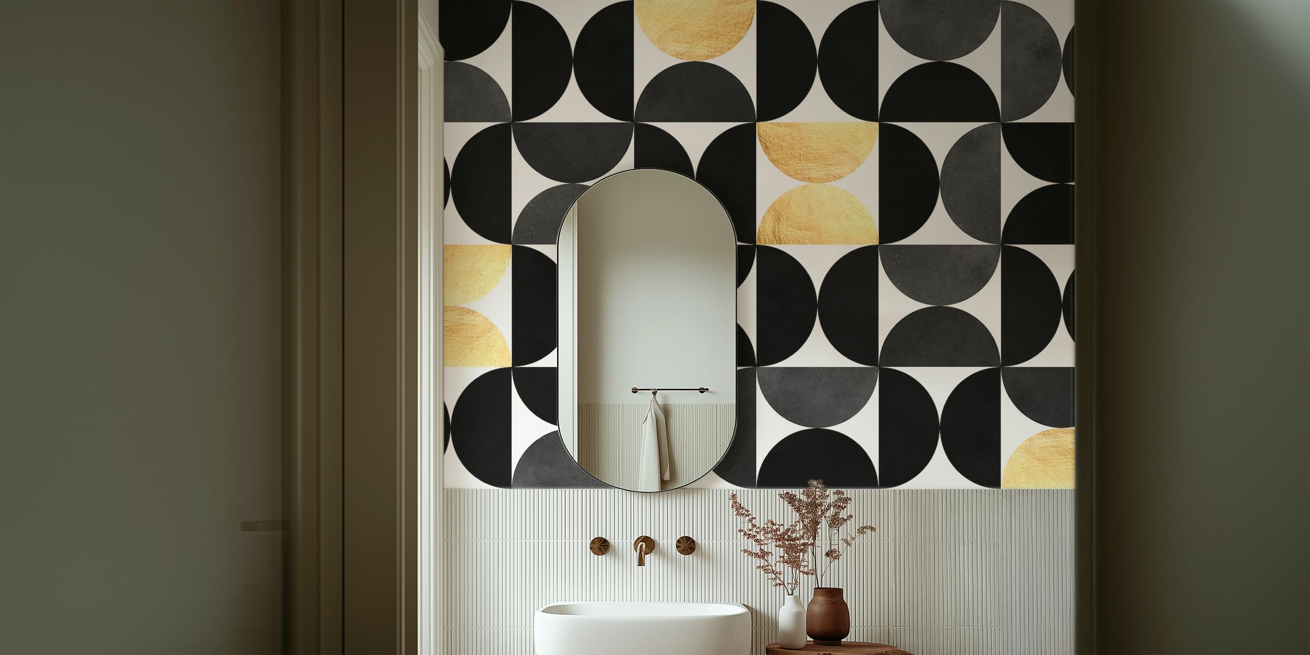 Black and gold circles pattern carta da parati
